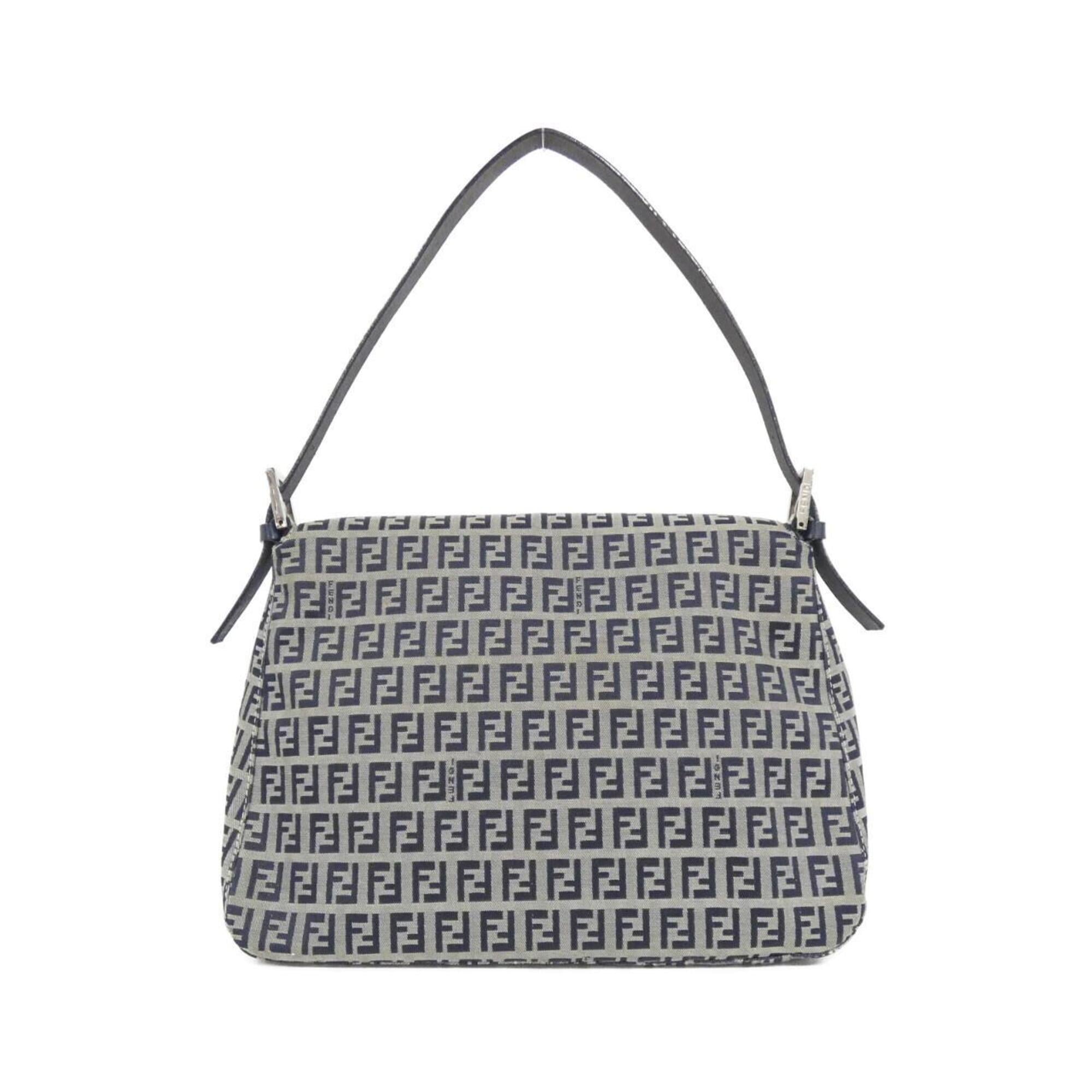 Fendi Gray Navy Canvas Shoulder Bag (Pre-Owned)