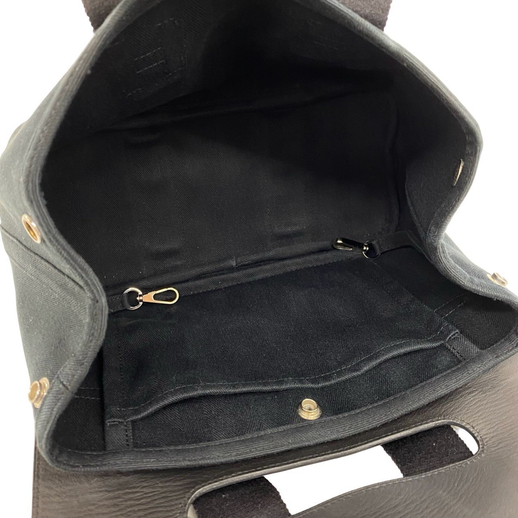 Hermes Black Toile Chevron Handbag Tote Bag (Pre-Owned)
