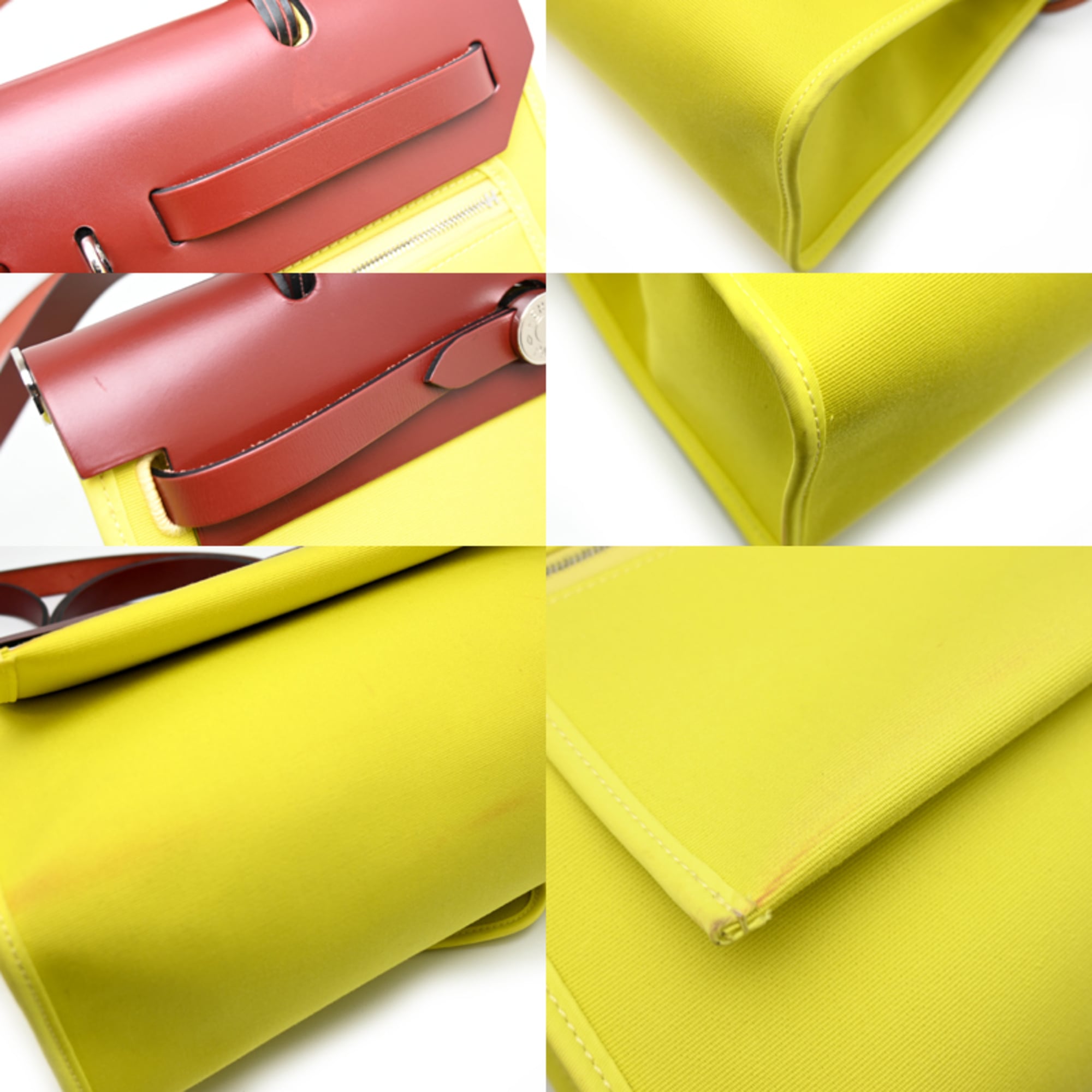 Hermes Yellow Toile Officier Leather Handbag (Pre-Owned)
