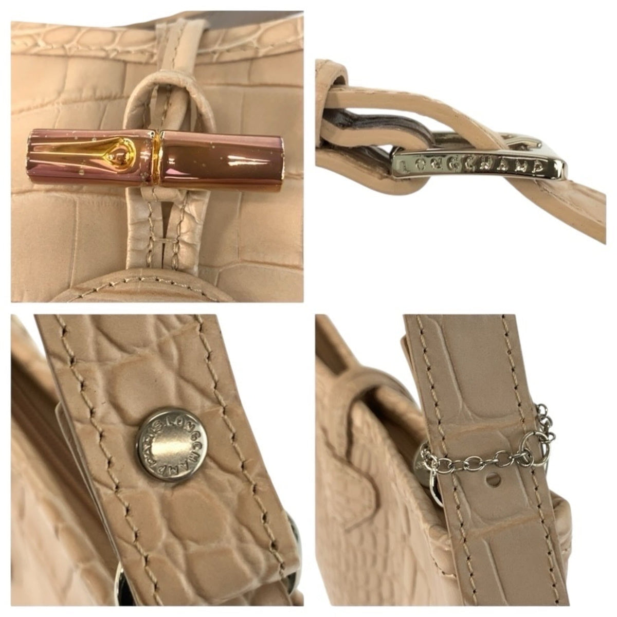 Longchamp Beige Leather Pochette Shoulder Bag (Pre-Owned)