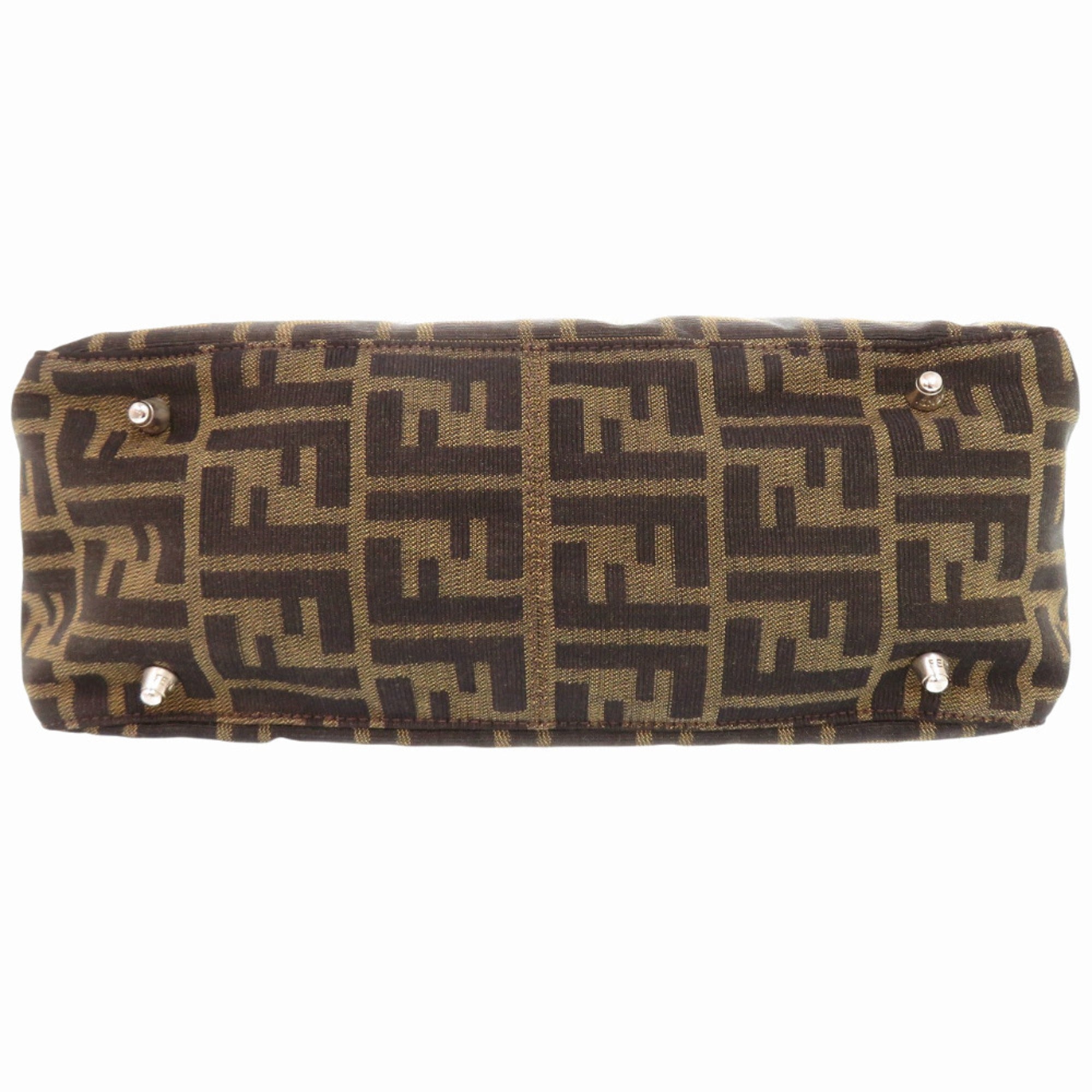 Fendi Brown Leather Canvas Handbag (Pre-Owned)