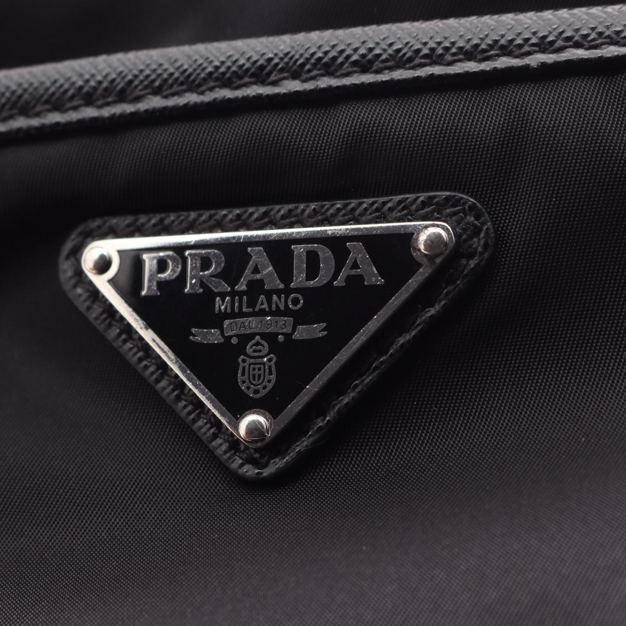 Prada Black Nylon Leather Handbag Shoulder Bag (Pre-Owned)