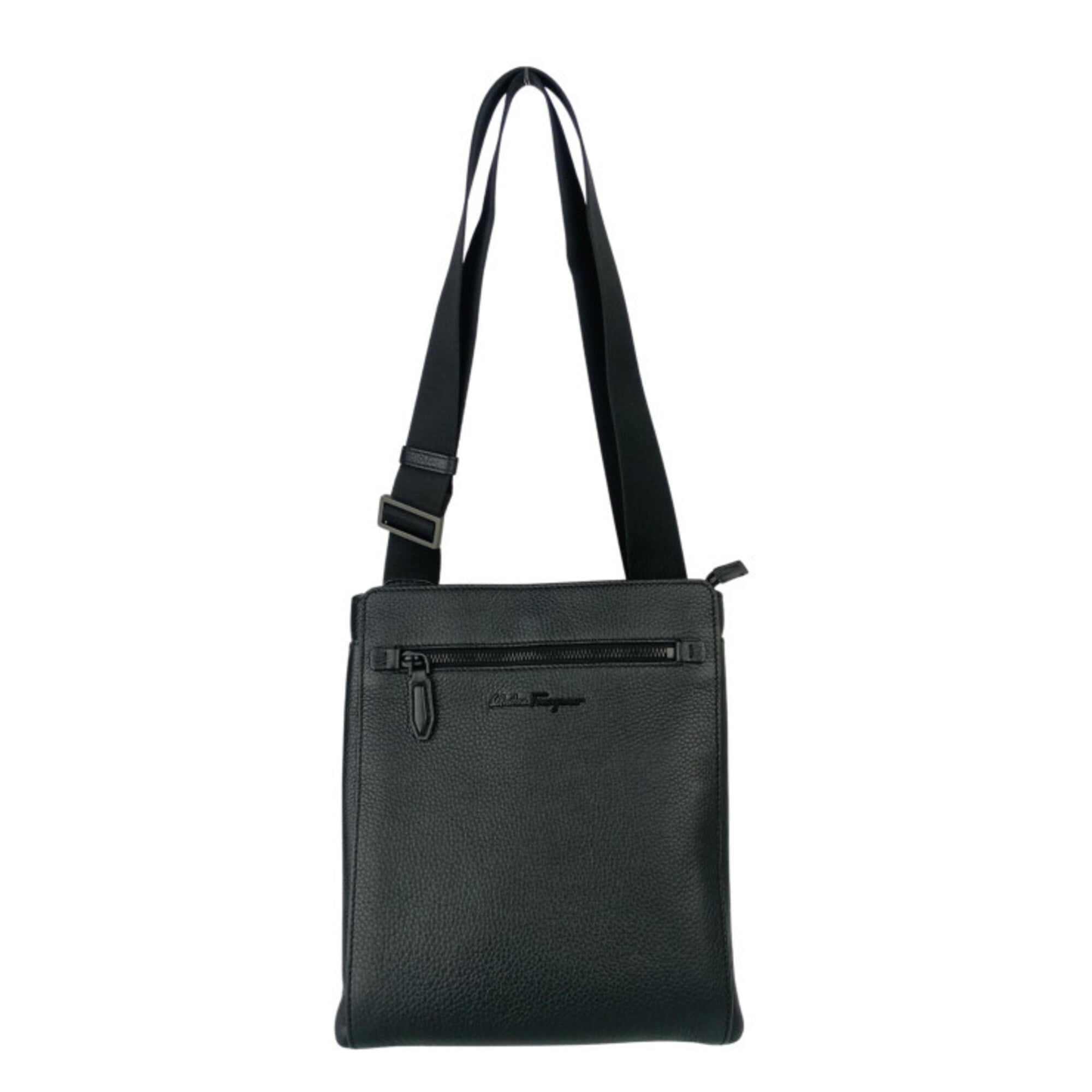 Salvatore Ferragamo Black Leather Messenger Bag Shoulder Bag (Pre-Owned)