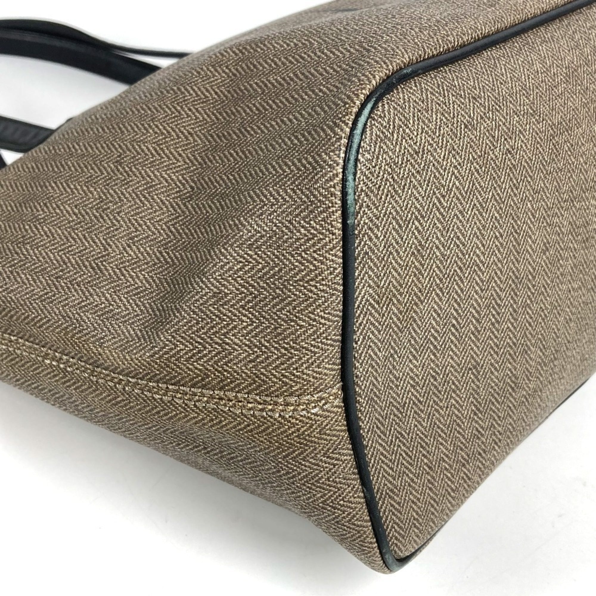 Bvlgari Black Gray Coated Canvas Leather Shoulder Bag Tote Bag (Pre-Owned)