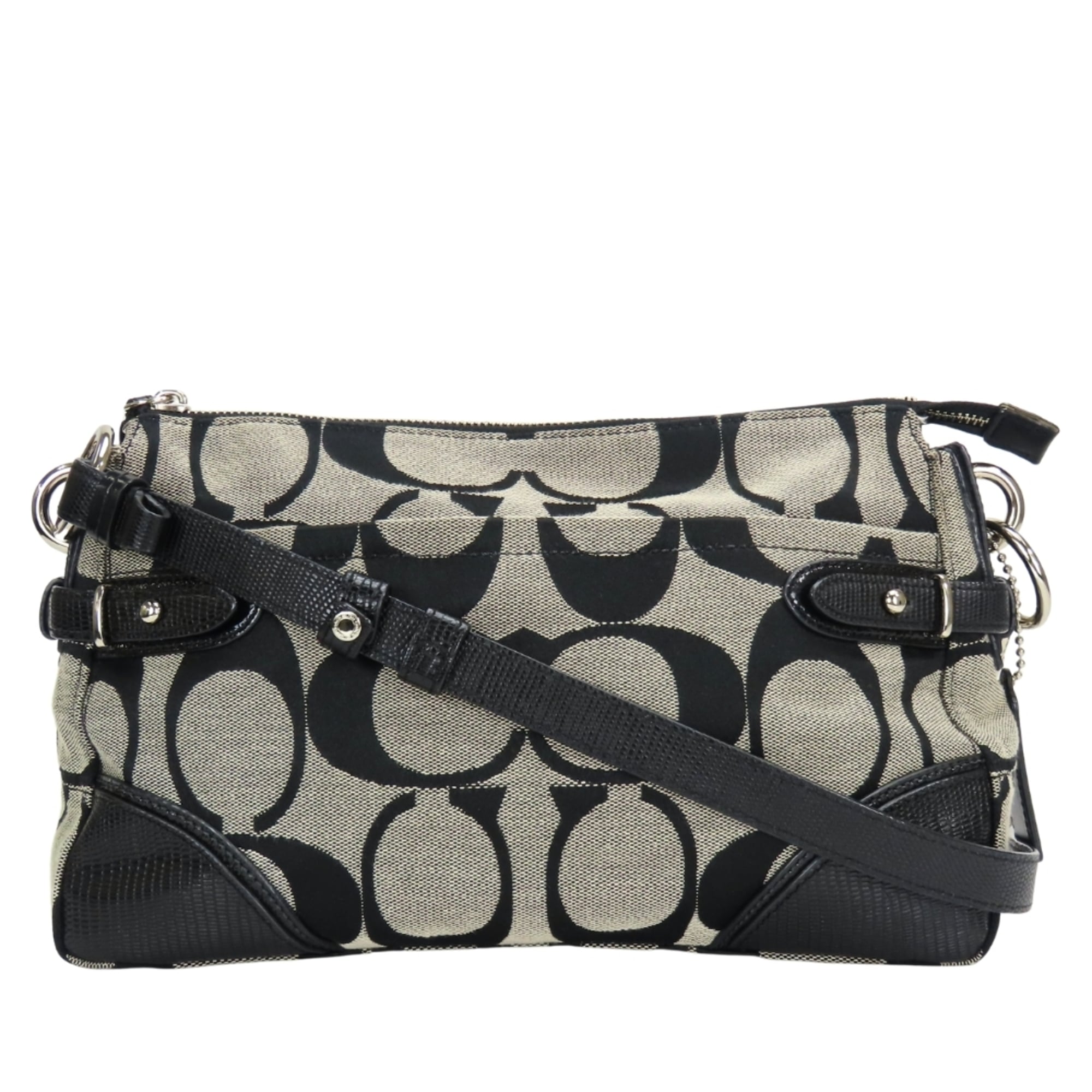 Coach Signature Black Gray Canvas Leather Shoulder Bag (Pre-Owned)