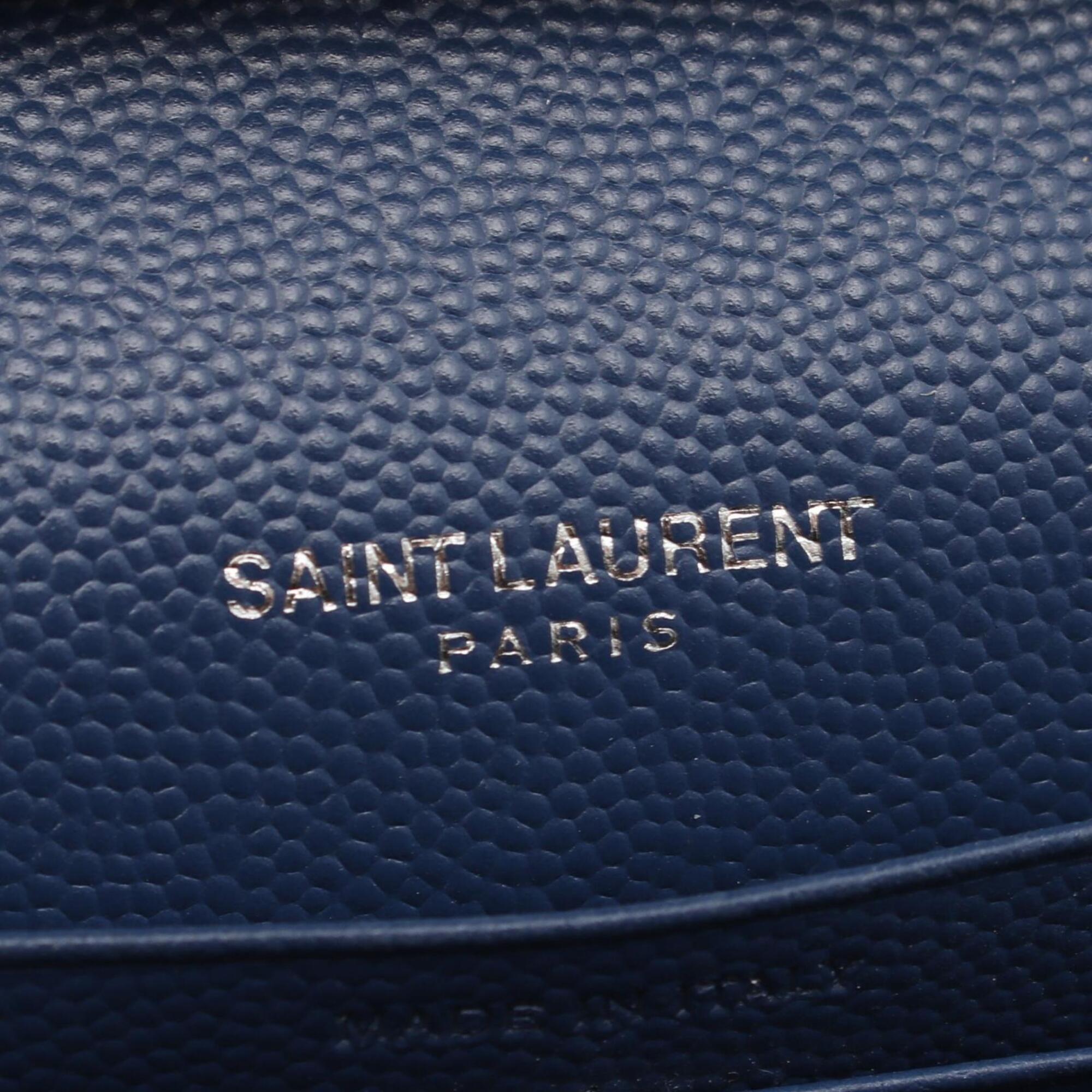 Yves Saint Laurent Navy White Leather Handbag Shoulder Bag (Pre-Owned)