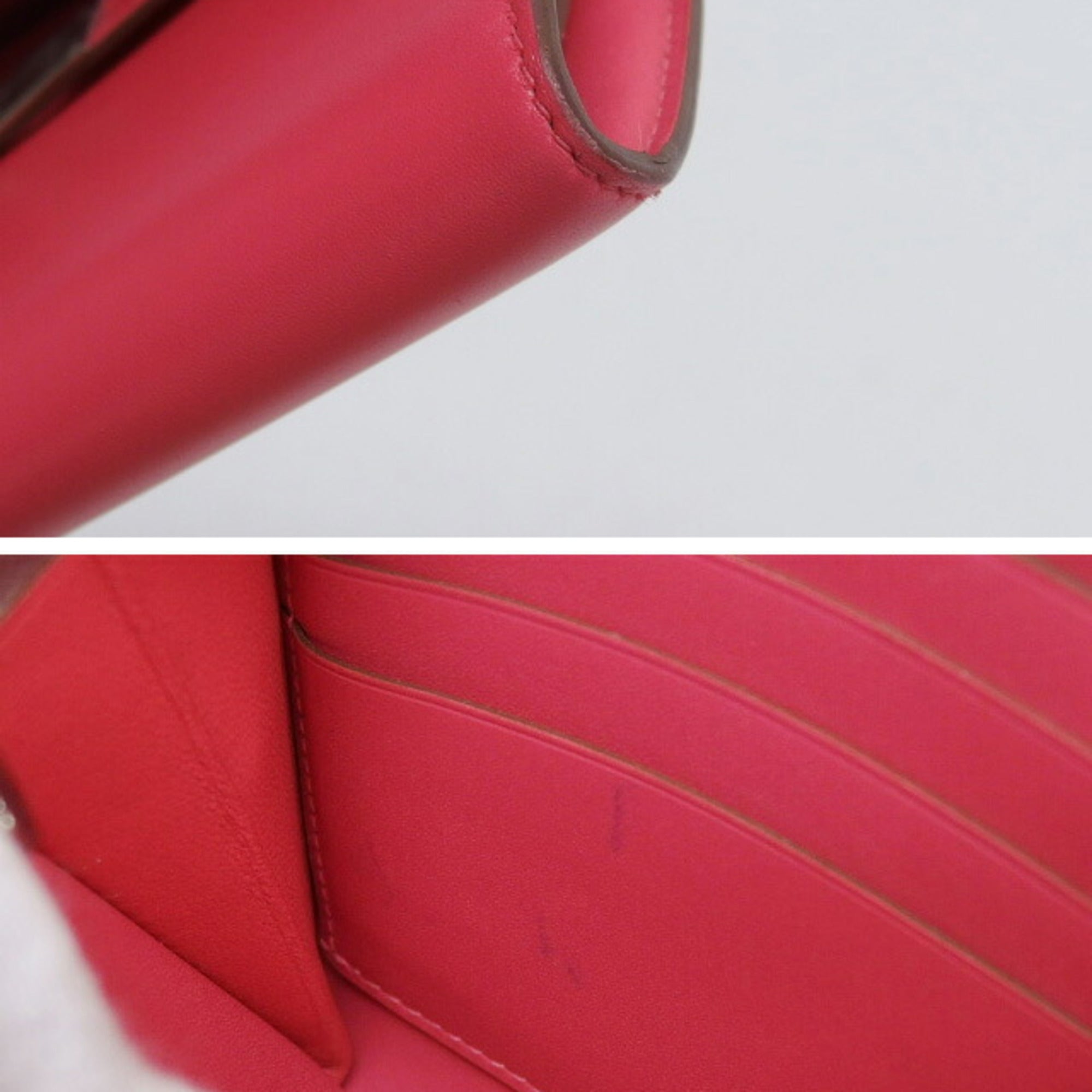 Hermes Pink Box Calf Leather Long Wallet (Bi-Fold) (Pre-Owned)