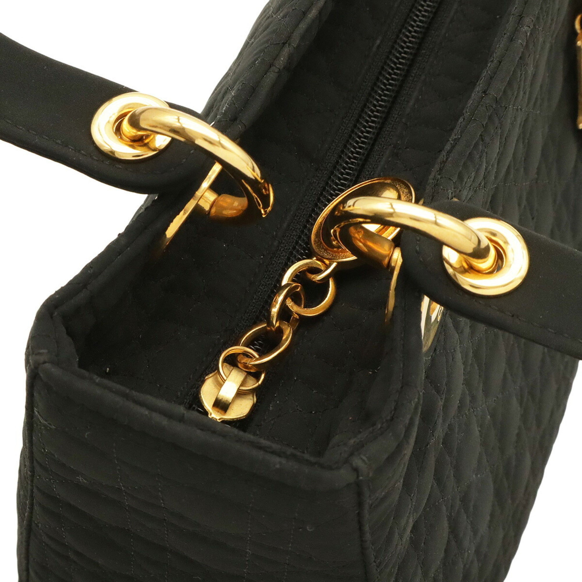 Christian Dior Lady Dior Black Nylon Leather Handbag Tote Bag (Pre-Owned)