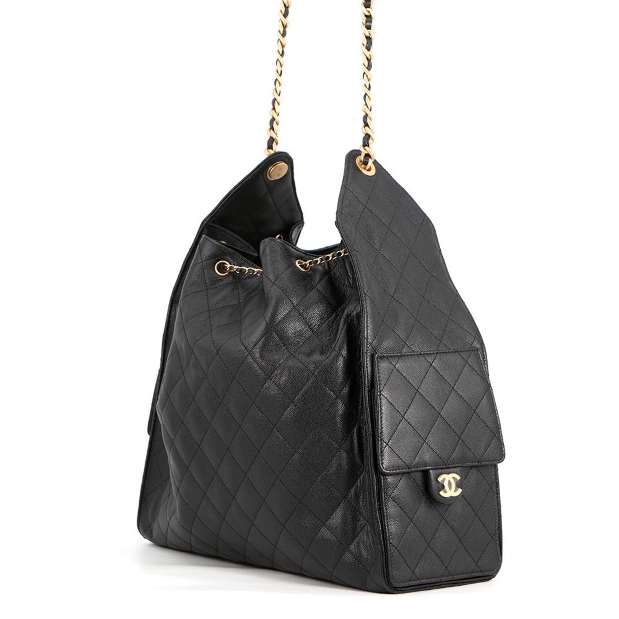 Chanel Black Grained Calfskin Handbag Shoulder Bag (Pre-Owned)