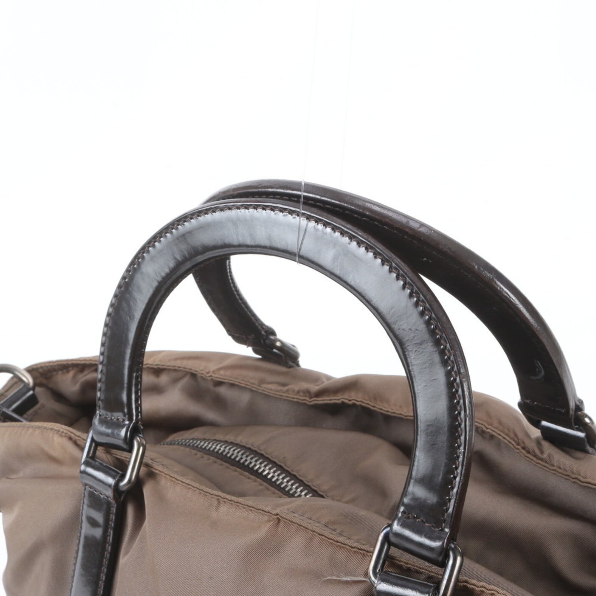 Prada Brown Leather Nylon Shoulder Bag Tote Bag (Pre-Owned)