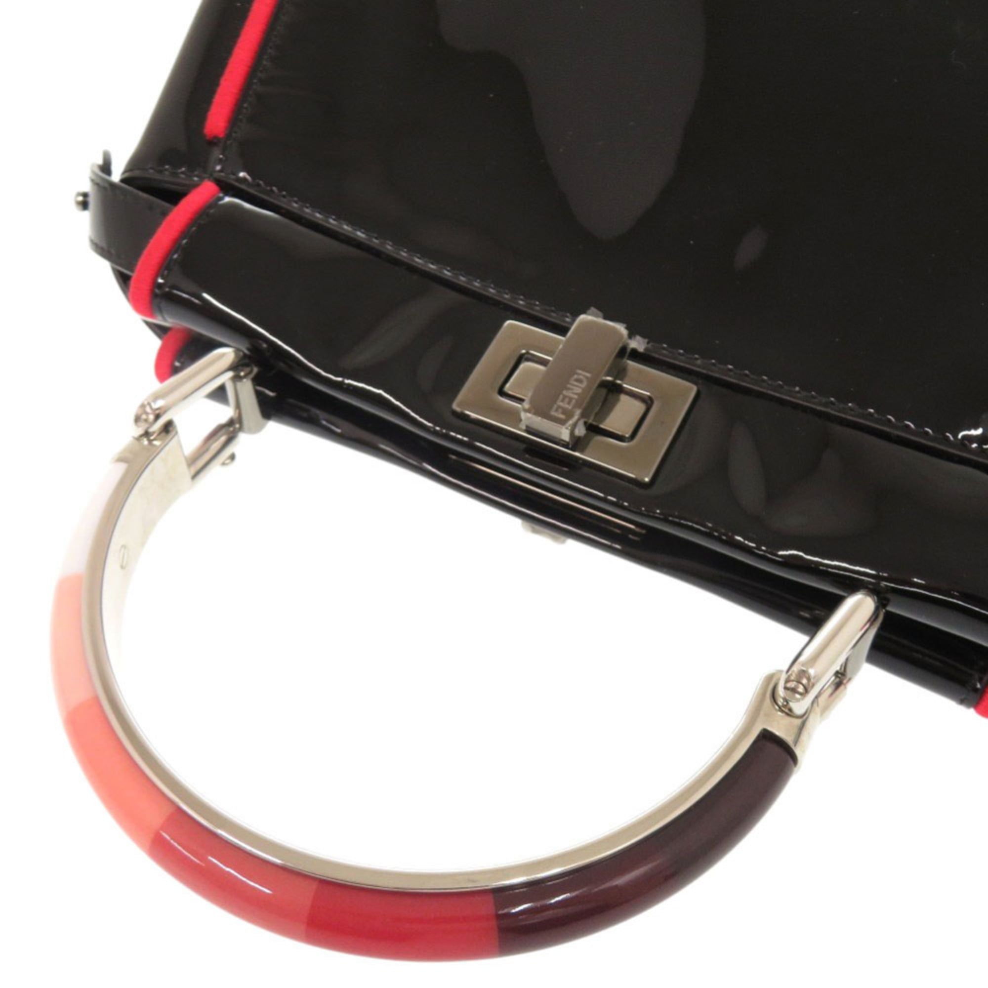 Fendi Black Red Color Patent Leather Handbag Shoulder Bag (Pre-Owned)