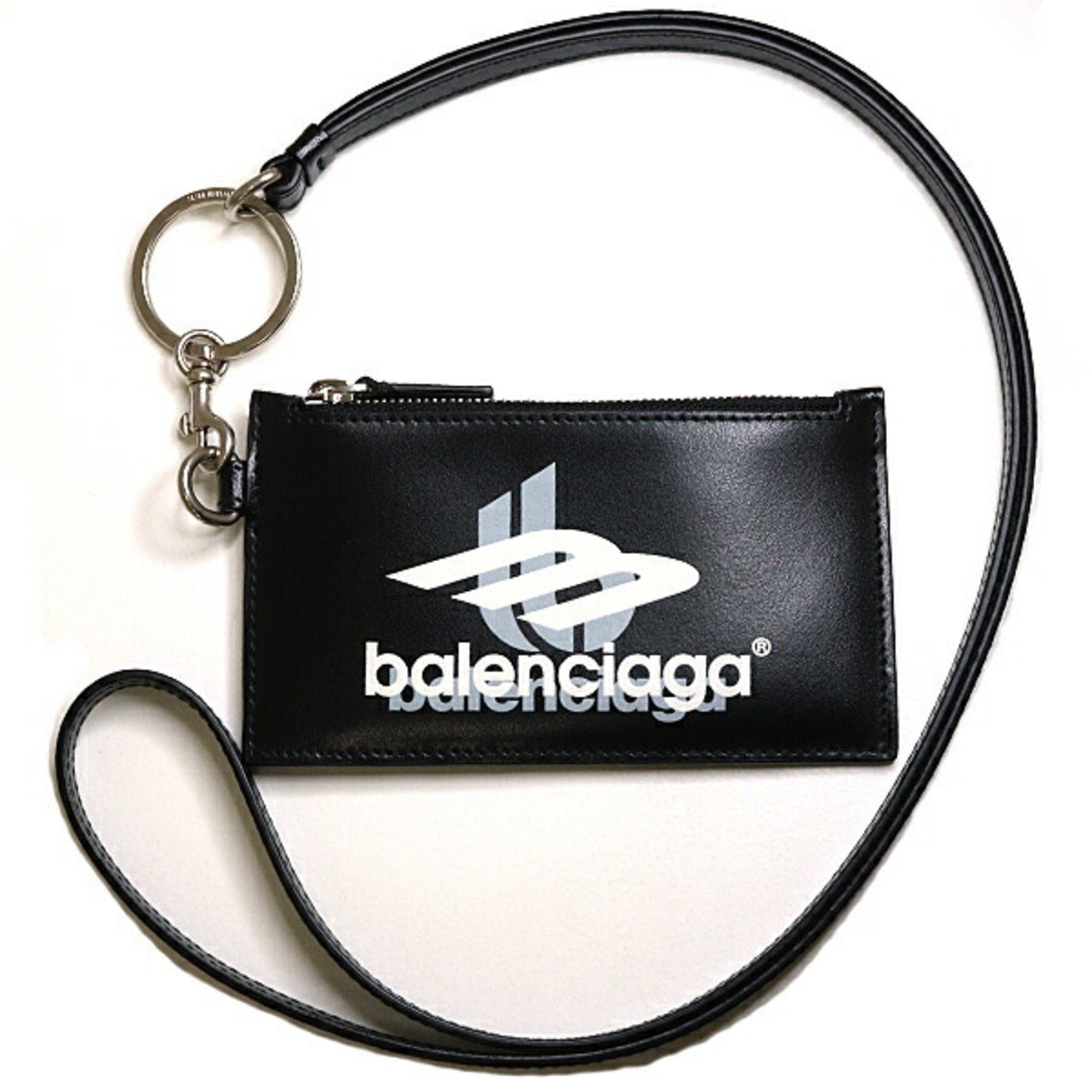 Balenciaga Black Gray White Leather Coin Purse/Coin Case (Pre-Owned)