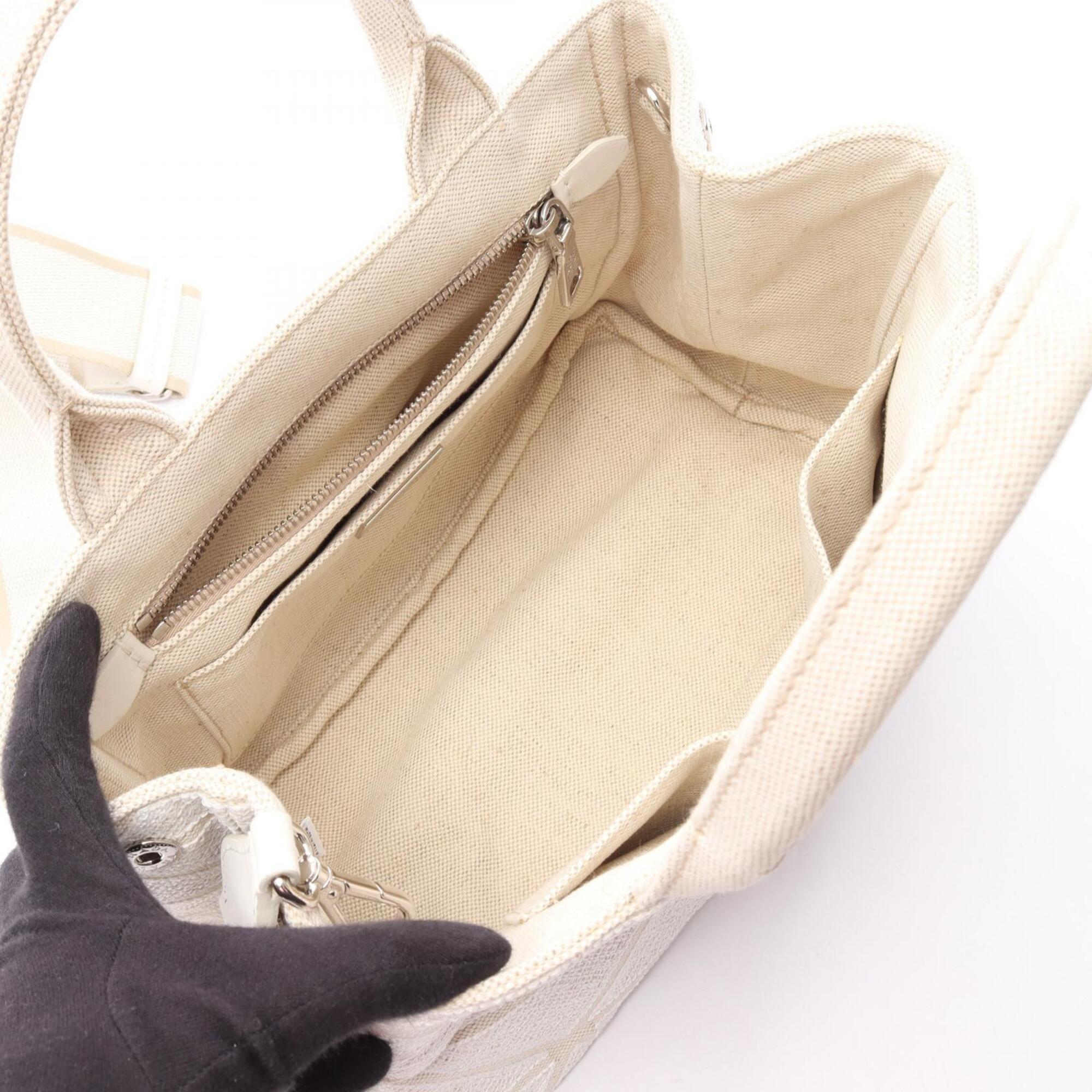 Prada Beige White Canapa Handbag Tote Bag (Pre-Owned)
