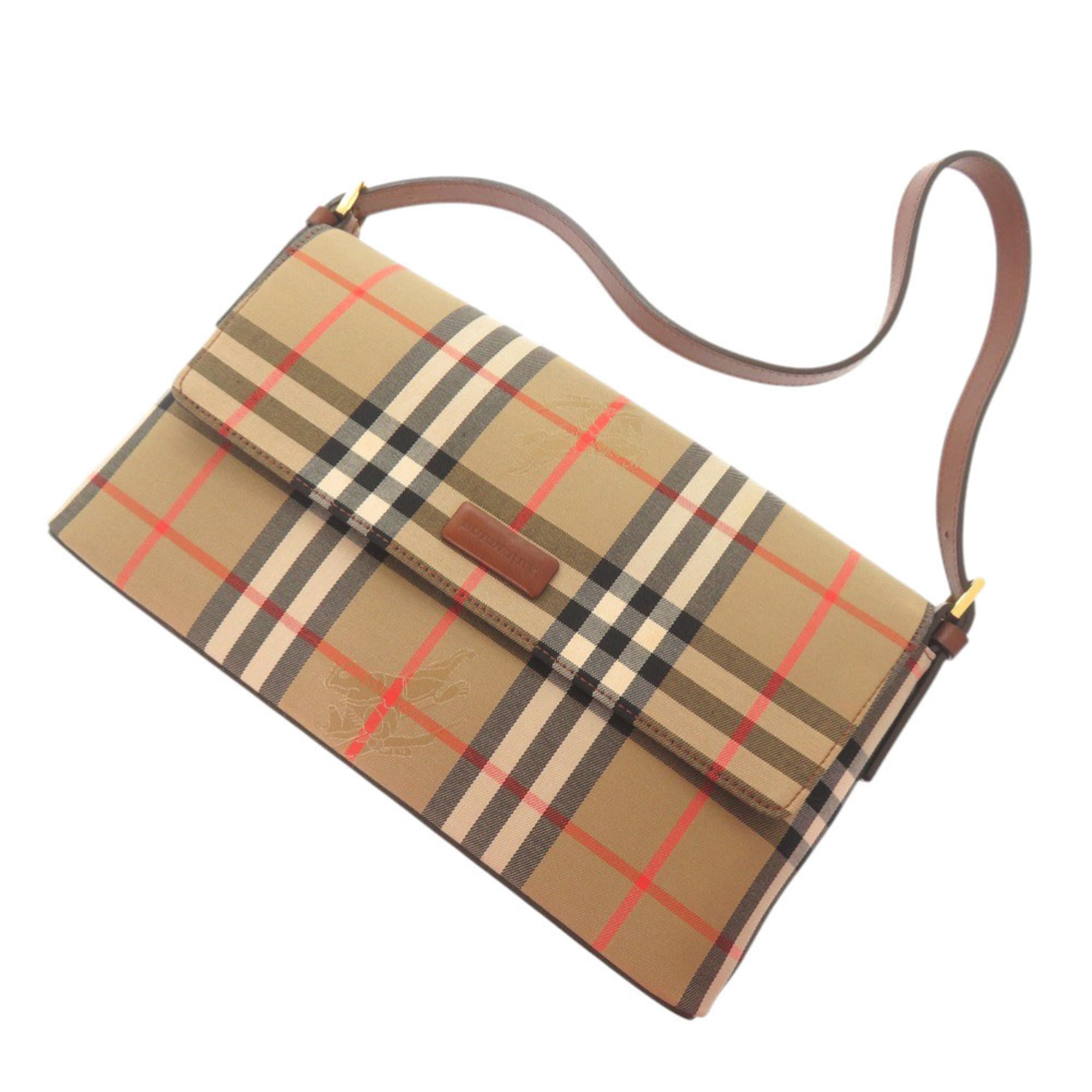 Burberry Beige Brown Canvas Shoulder Bag (Pre-Owned)