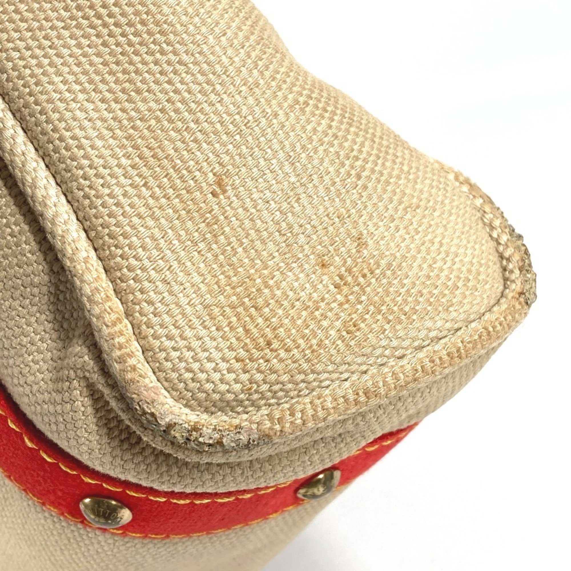 Louis Vuitton Beige Red Color Canvas Leather Shoulder Bag Tote Bag (Pre-Owned)