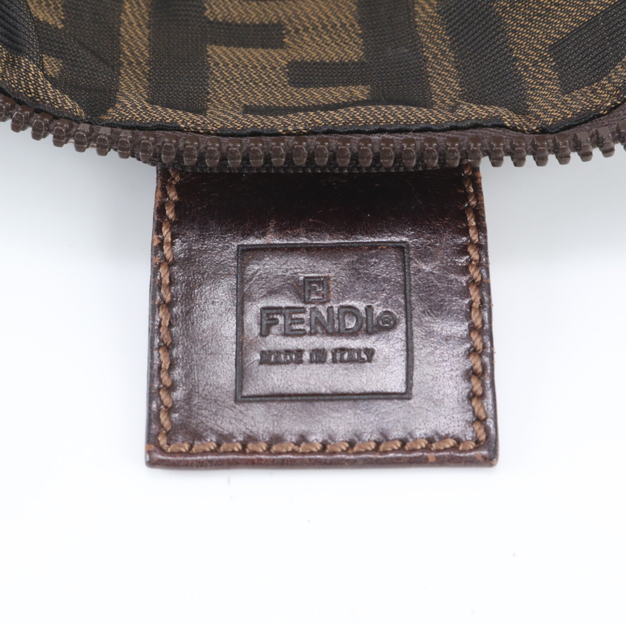 Fendi Brown Leather Canvas Handbag Pouch (Pre-Owned)