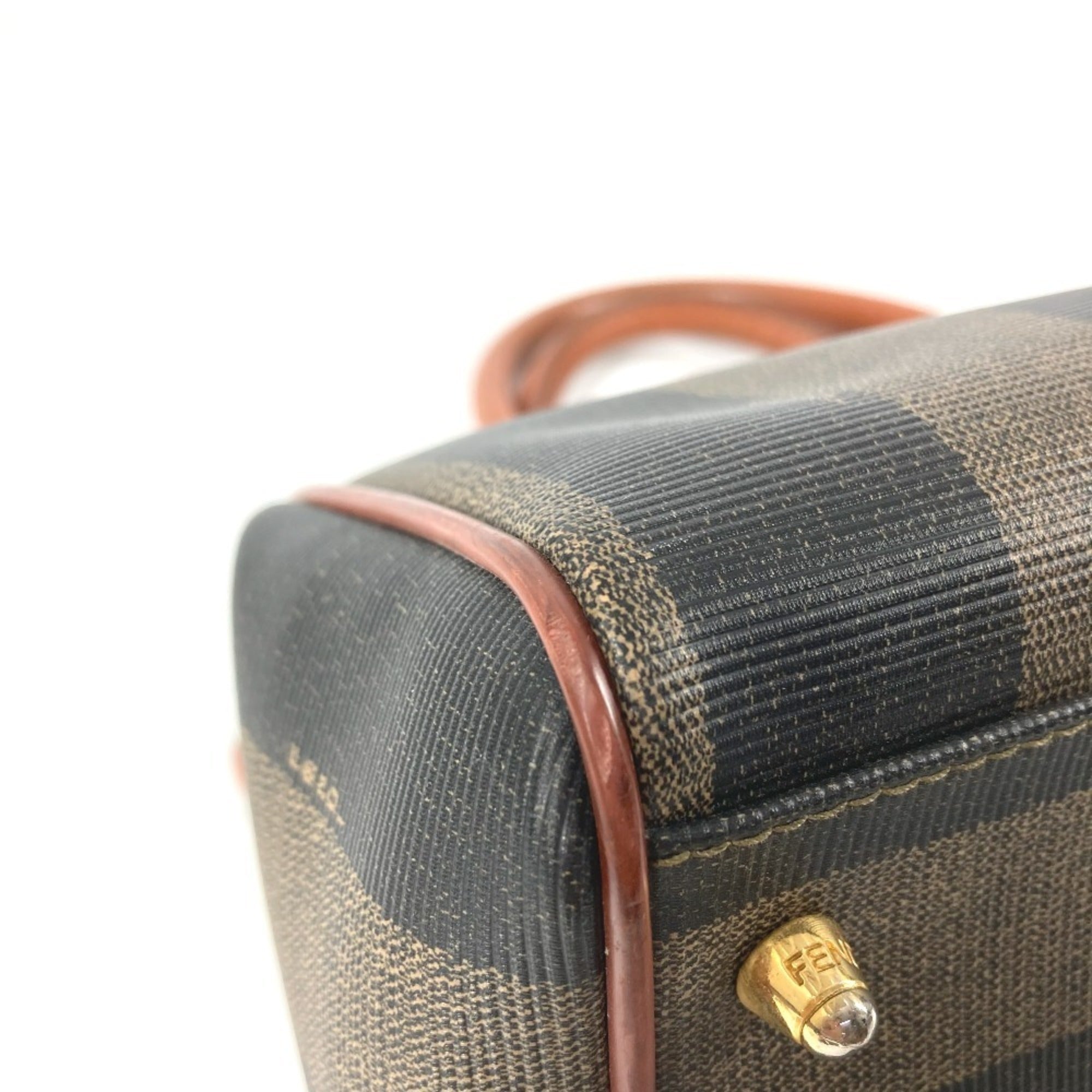Fendi Khaki Pvc Leather Boston Bag Handbag (Pre-Owned)