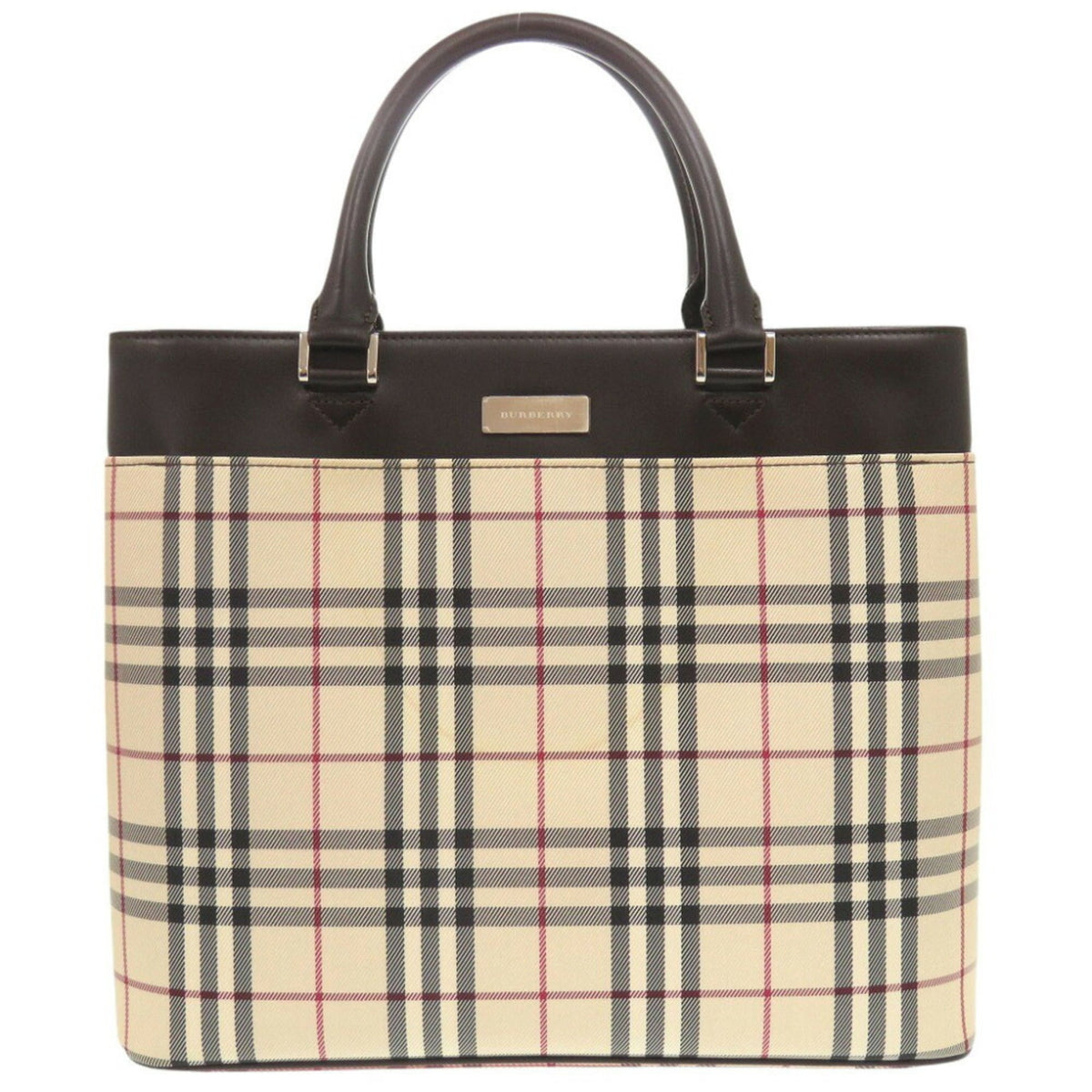 Burberry Beige Dark Brown Canvas Handbag (Pre-Owned)