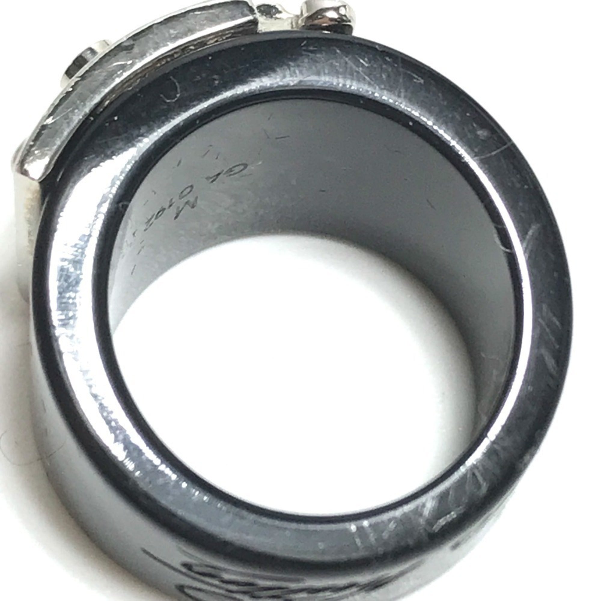 Louis Vuitton Silver Black Plastic Band Ring (Pre-Owned)