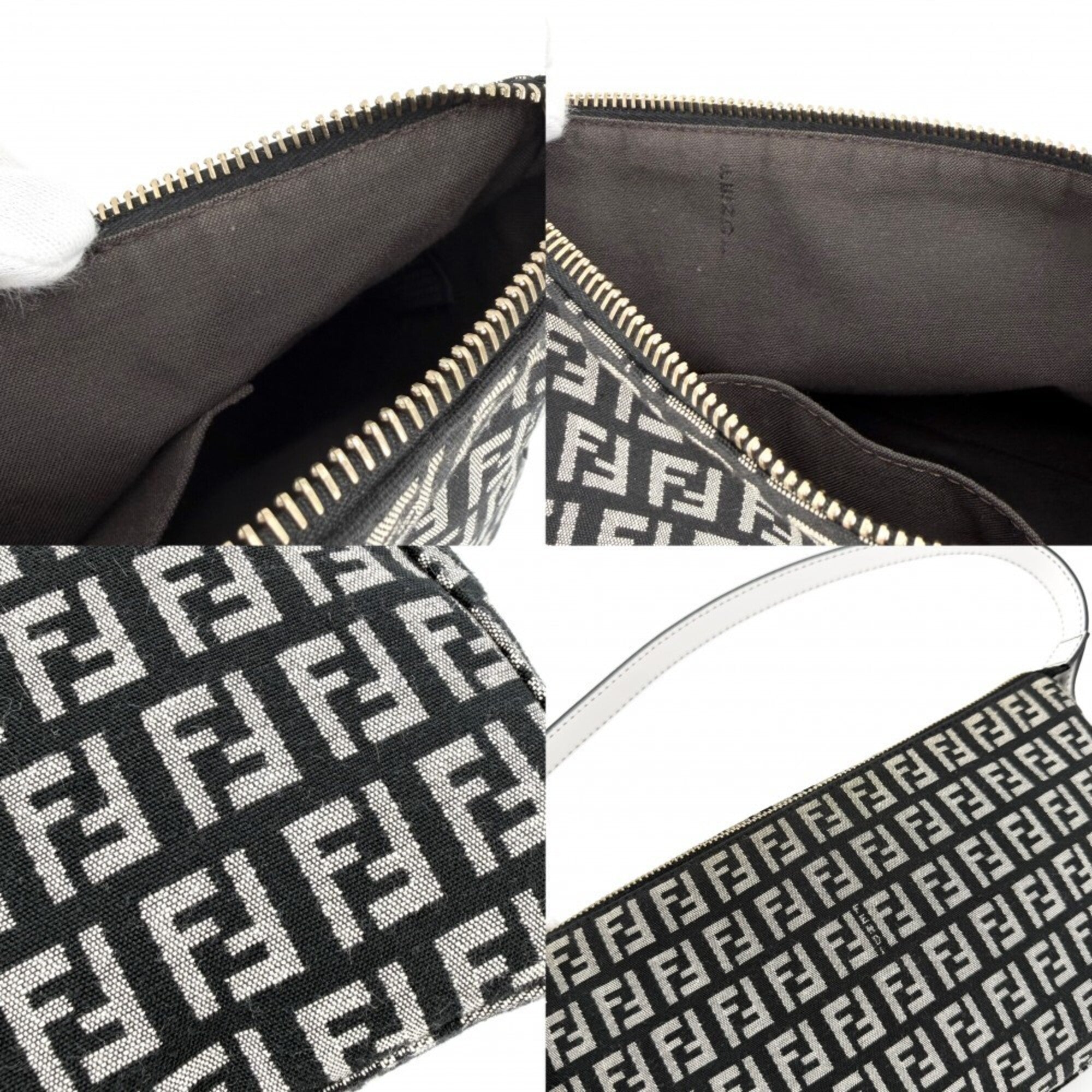 Fendi Zucchino Black White Canvas Leather Handbag (Pre-Owned)