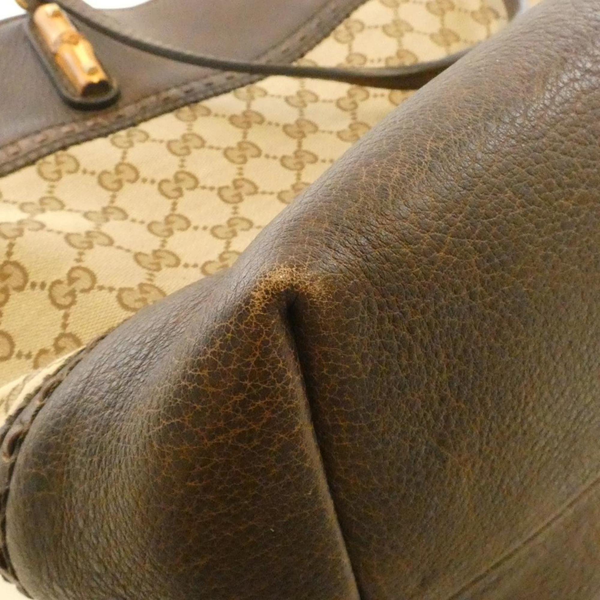Gucci Gg Canvas Brown Gg Canvas Leather Handbag (Pre-Owned)