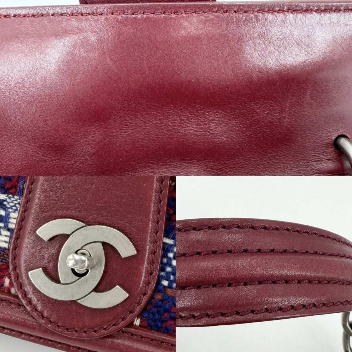 Chanel Red Color Tweed Leather Handbag Shoulder Bag (Pre-Owned)