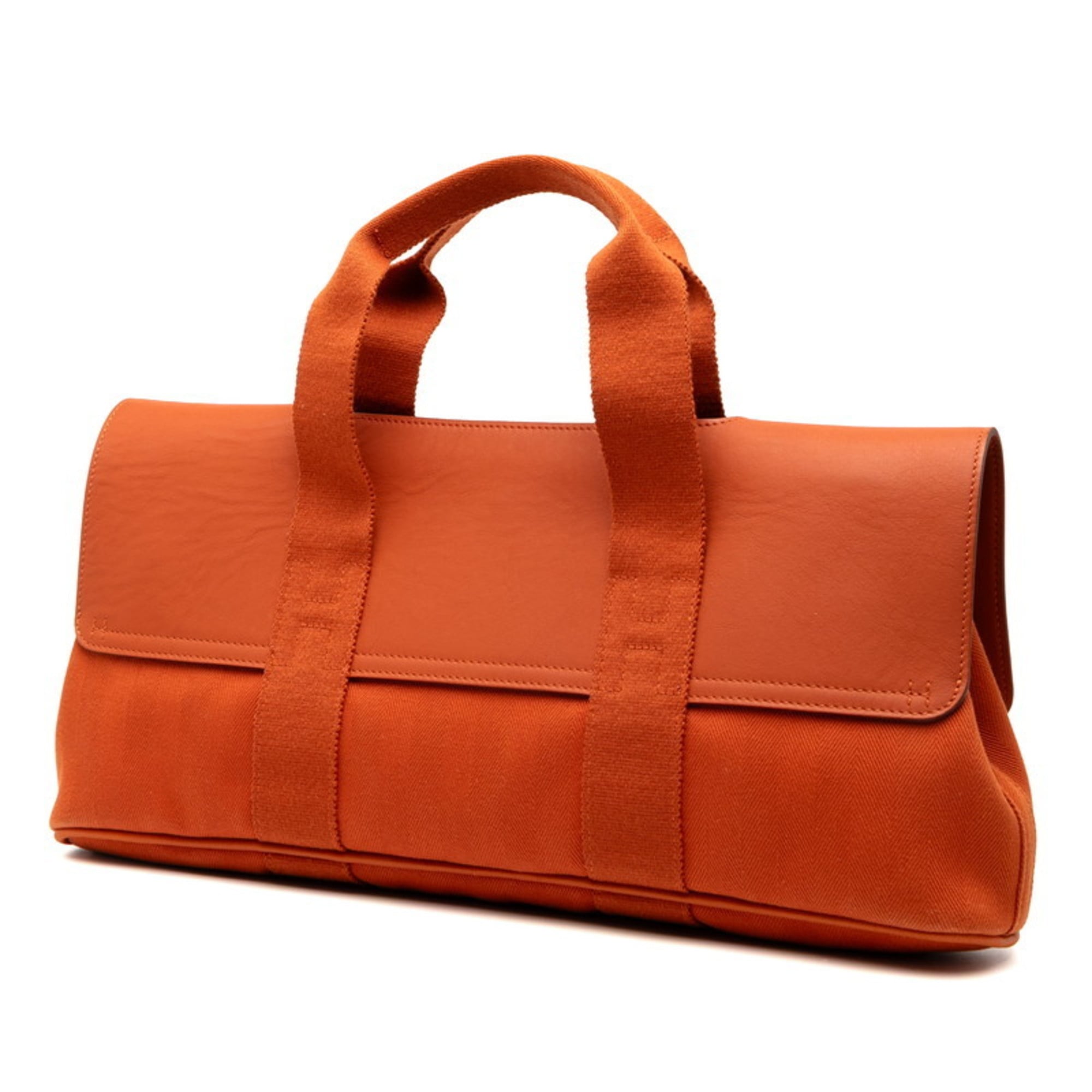 Hermes Orange Toile Chevron Leather Handbag (Pre-Owned)