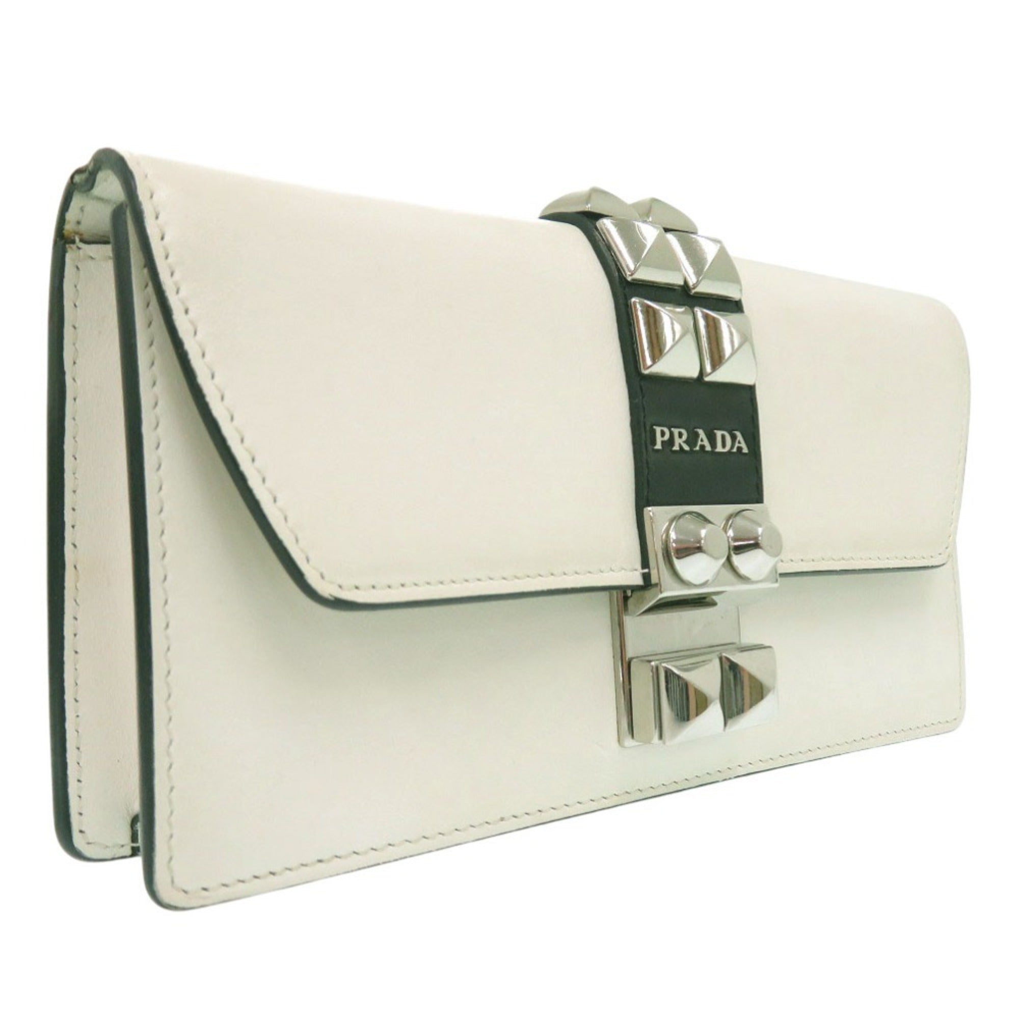 Prada White Leather Chain/Shoulder Wallet (Pre-Owned)