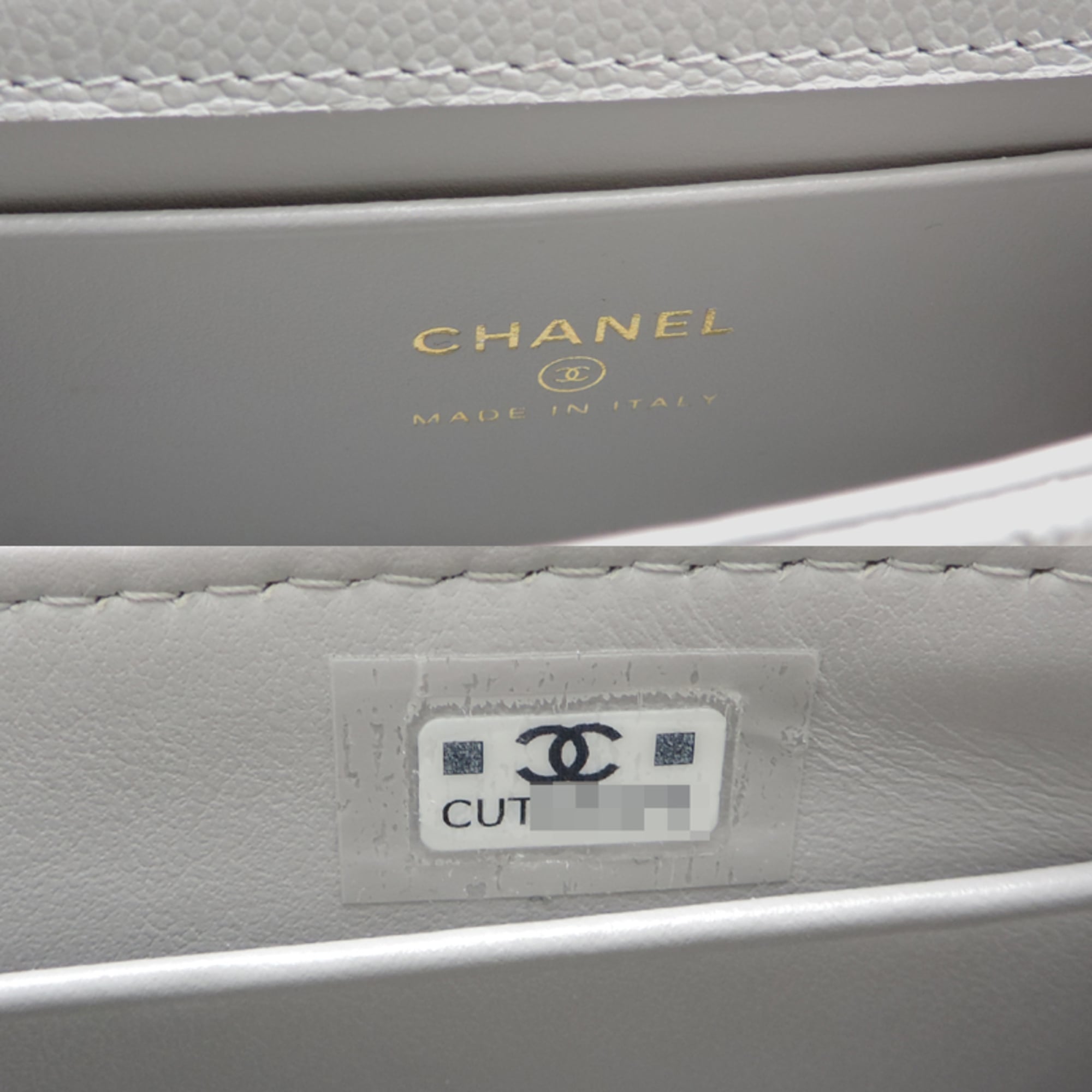 Chanel Gray Grained Calfskin Handbag (Pre-Owned)