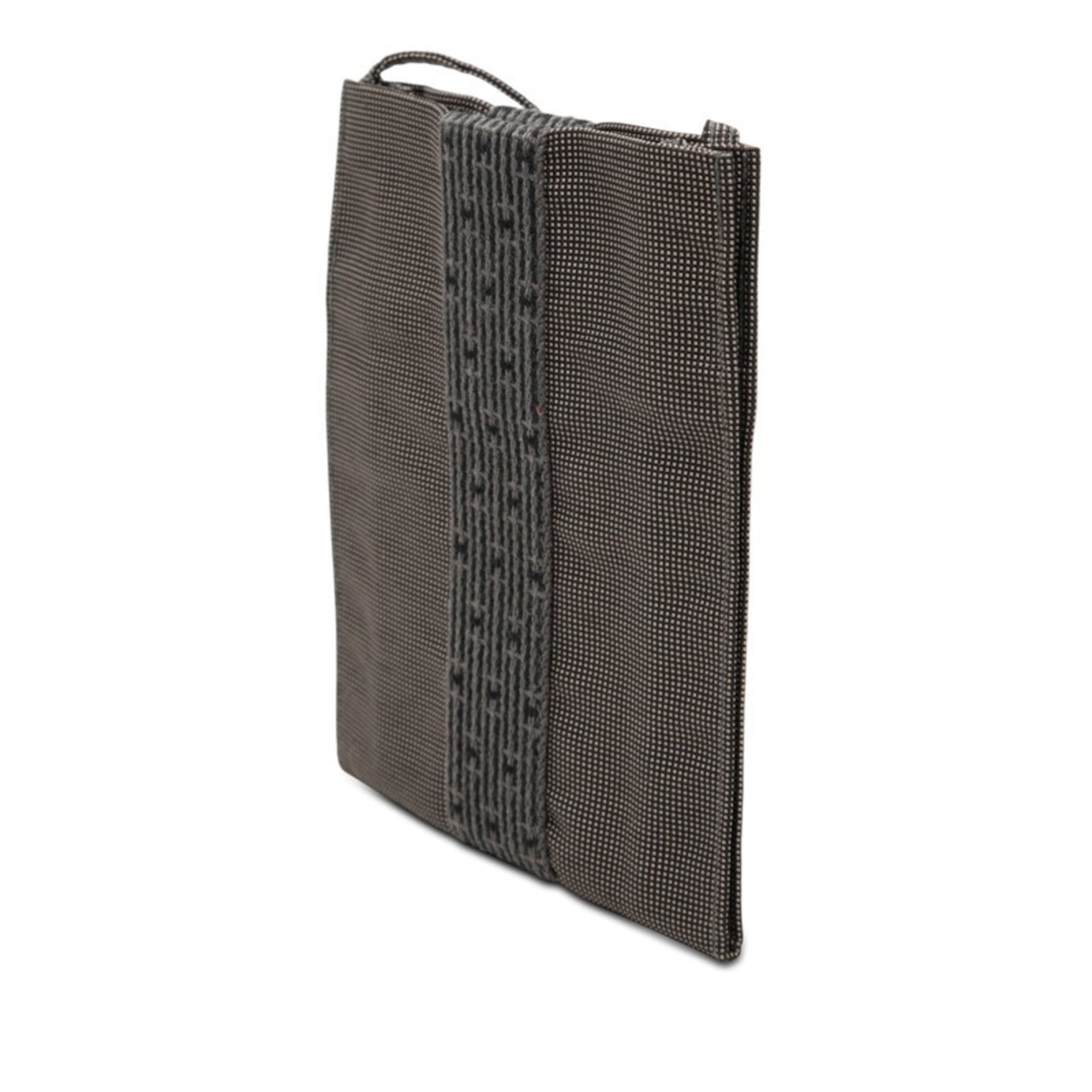 Hermes Black Gray Canvas Pochette Shoulder Bag (Pre-Owned)