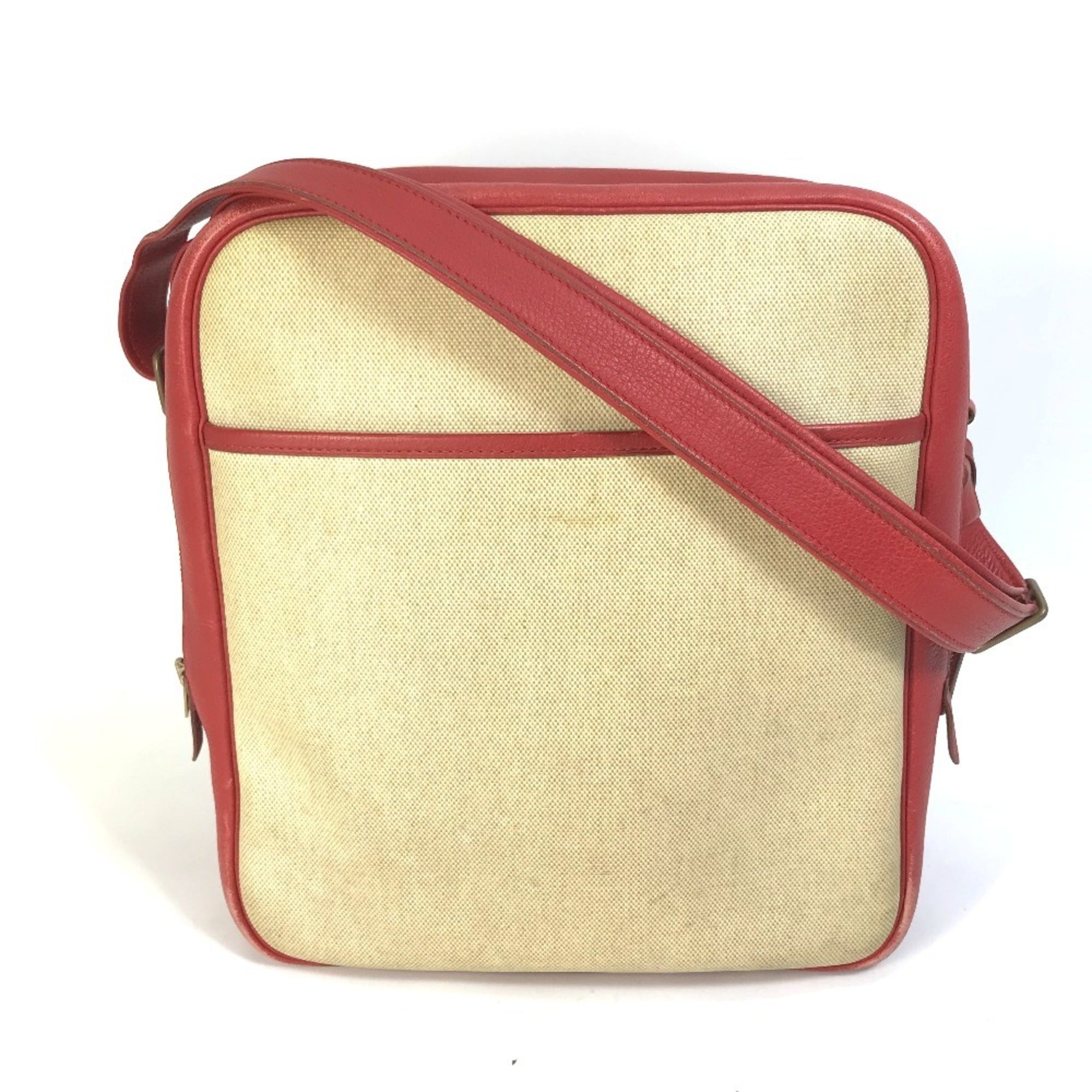 Hermes Beige Red Color Toile H Leather Shoulder Bag (Pre-Owned)
