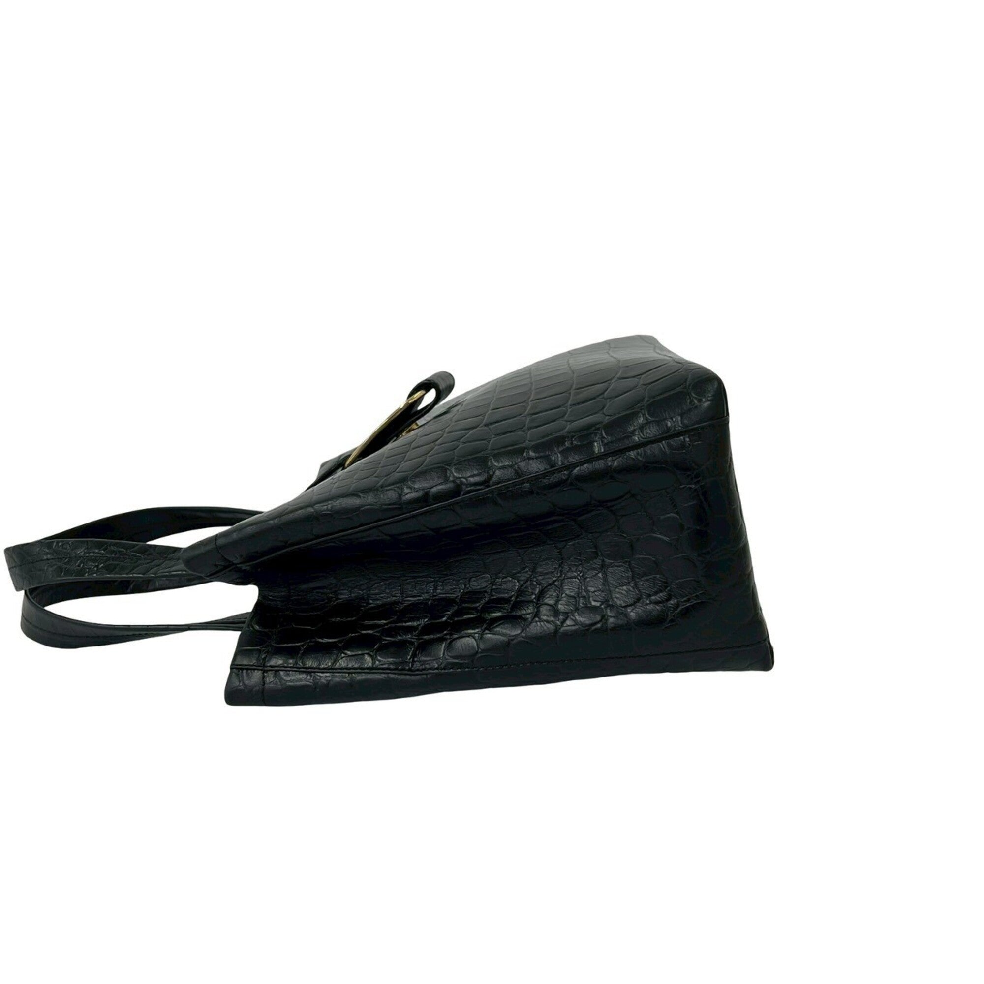 Salvatore Ferragamo Black Leather Handbag Tote Bag (Pre-Owned)