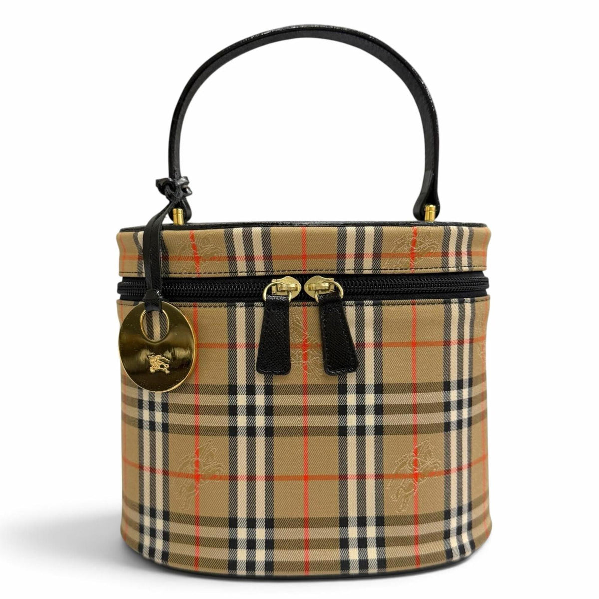 Burberry Beige Black Leather Handbag Vanity Bag (Pre-Owned)