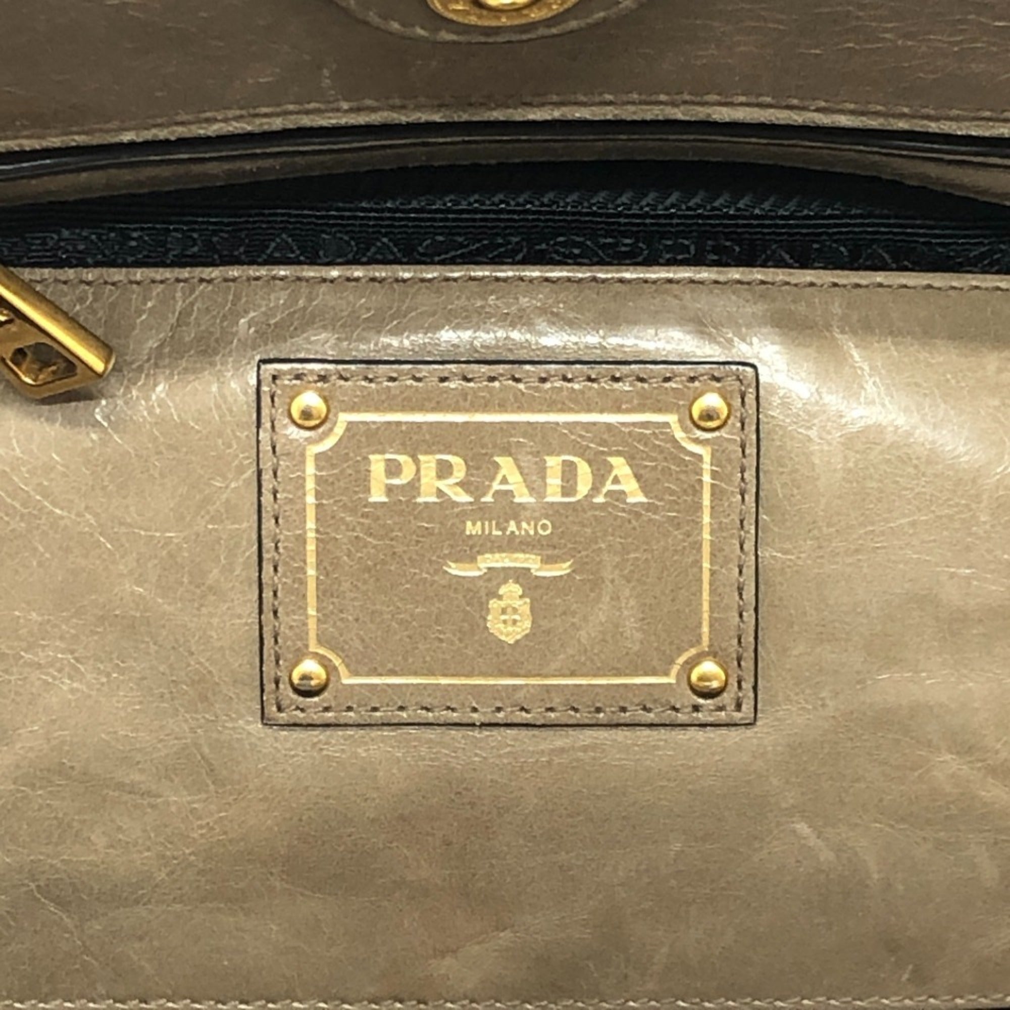 Prada Brown Leather Handbag Shoulder Bag Tote Bag (Pre-Owned)