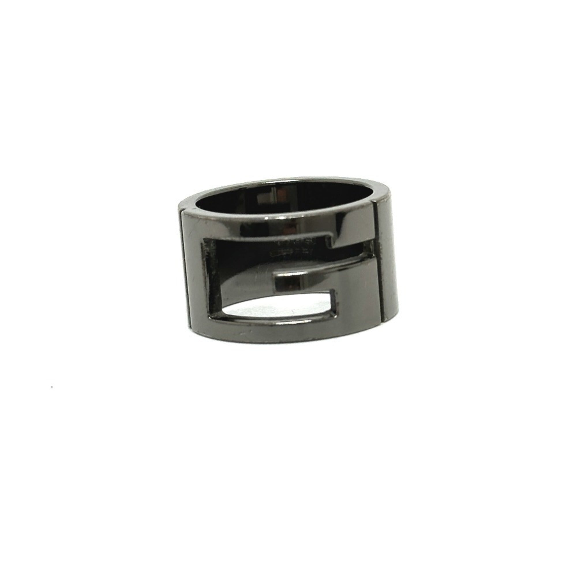 Gucci Silver Black Metal Band Ring (Pre-Owned)