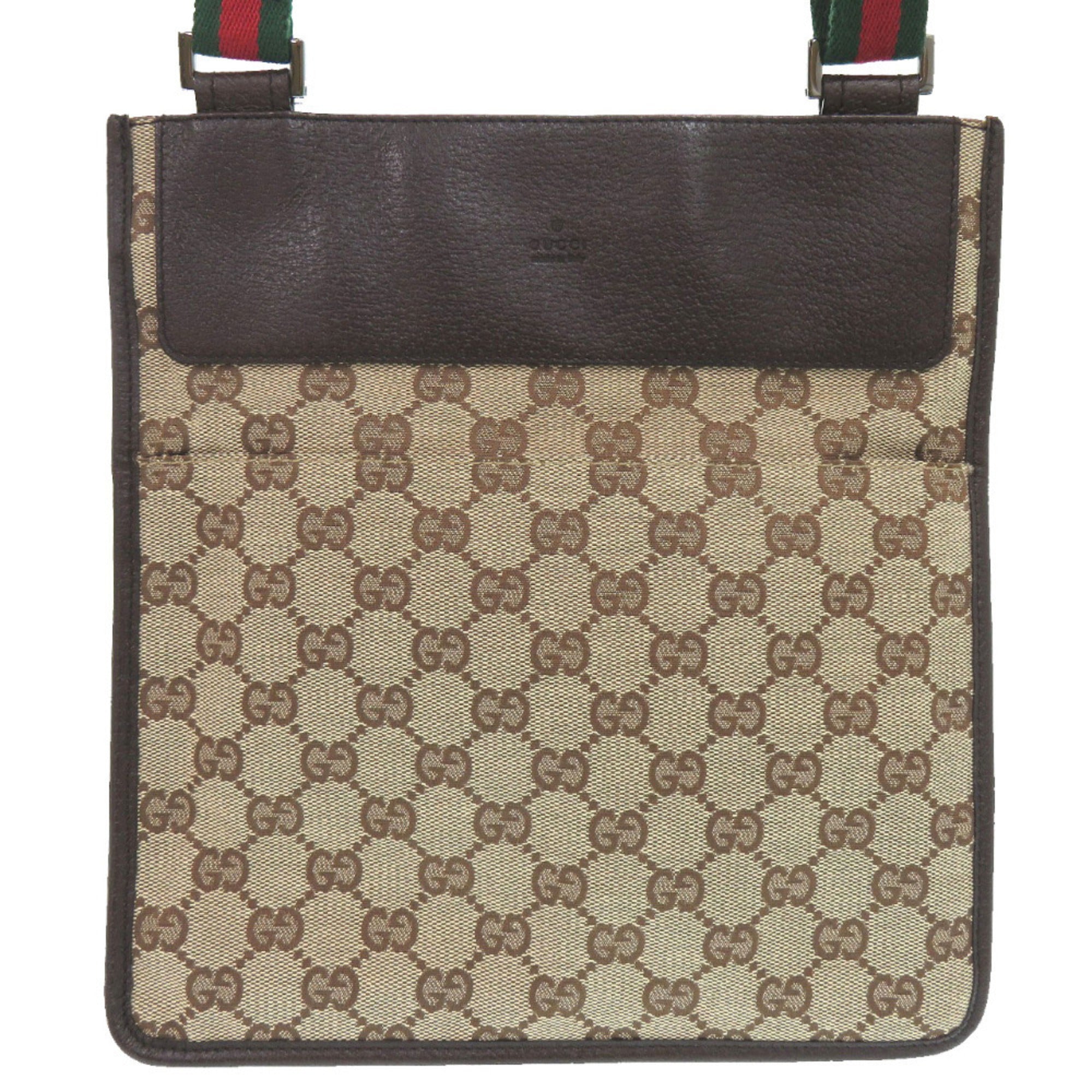 Gucci Brown Green Red Color Gg Canvas Leather Messenger Bag Sling Bag (Pre-Owned)