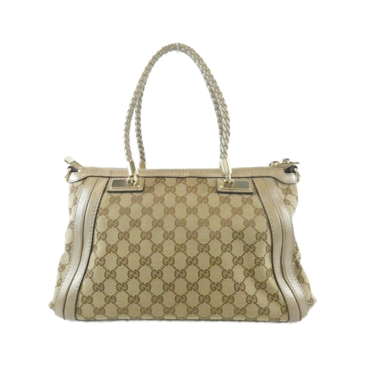 Gucci Beige Gg Canvas Leather Handbag (Pre-Owned)
