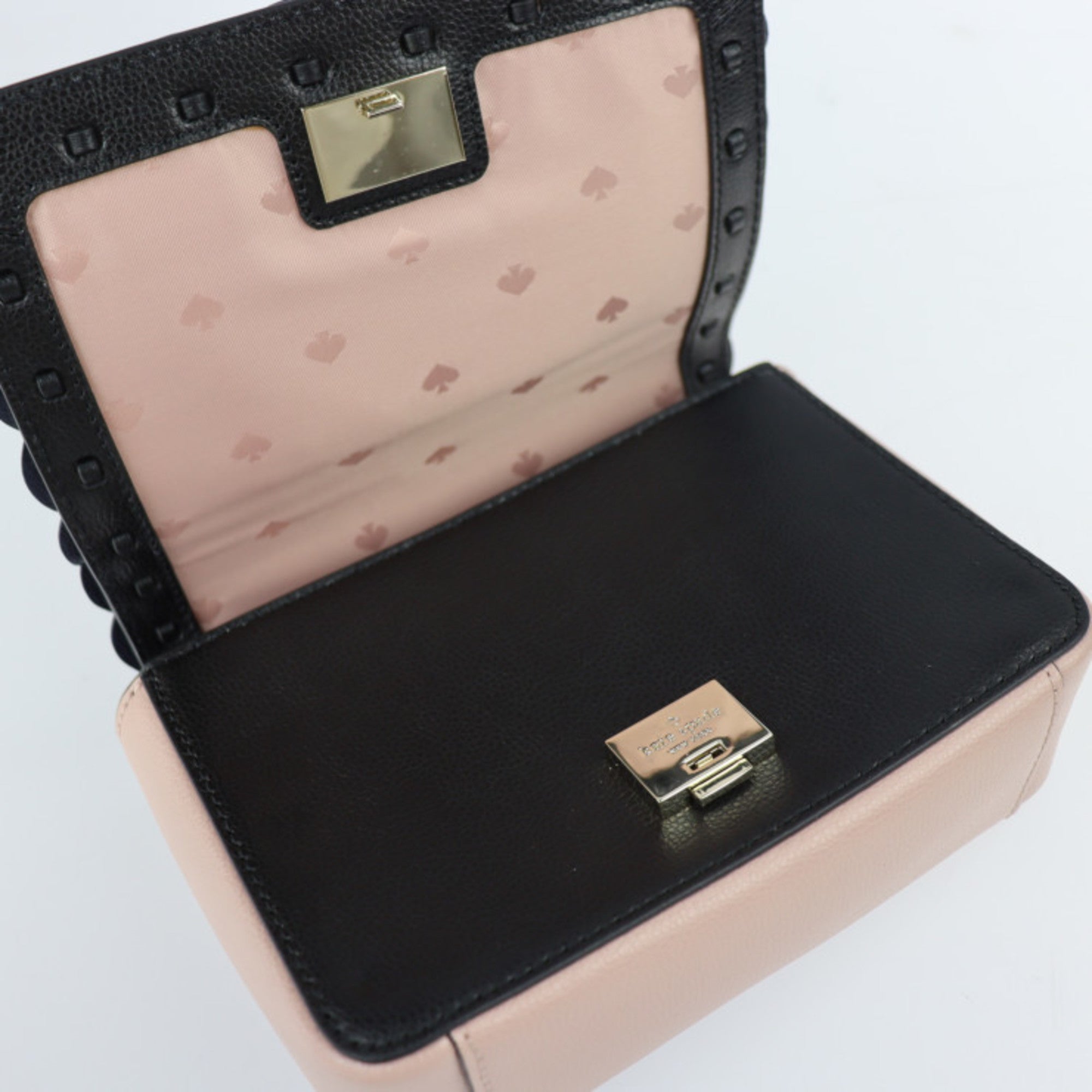 Kate Spade Beige Black Pink Beige Leather Handbag Shoulder Bag Tote Bag (Pre-Owned)