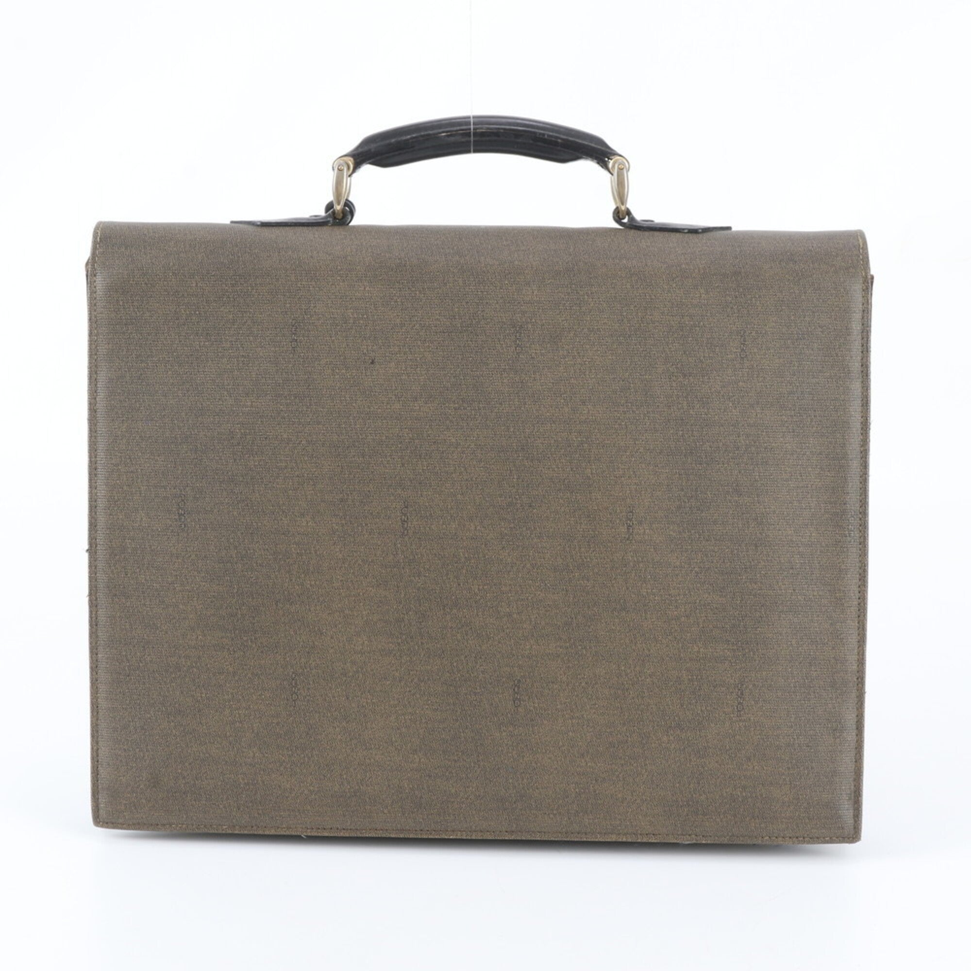 Fendi Black Brown Leather Coated Canvas Briefcase Tote Bag (Pre-Owned)