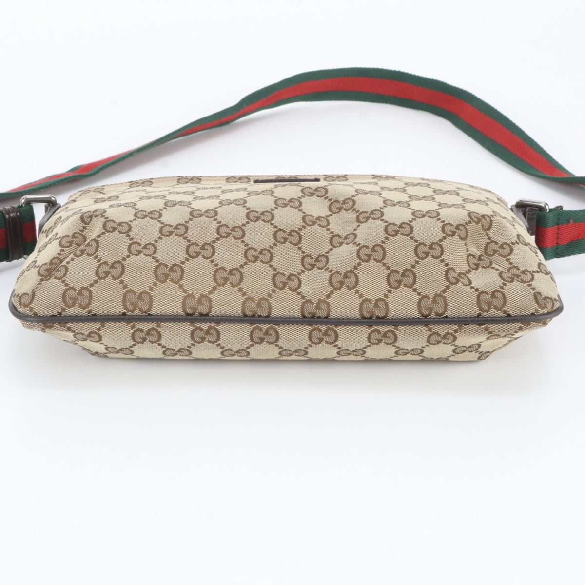 Gucci Brown Leather Canvas Messenger Bag Shoulder Bag (Pre-Owned)