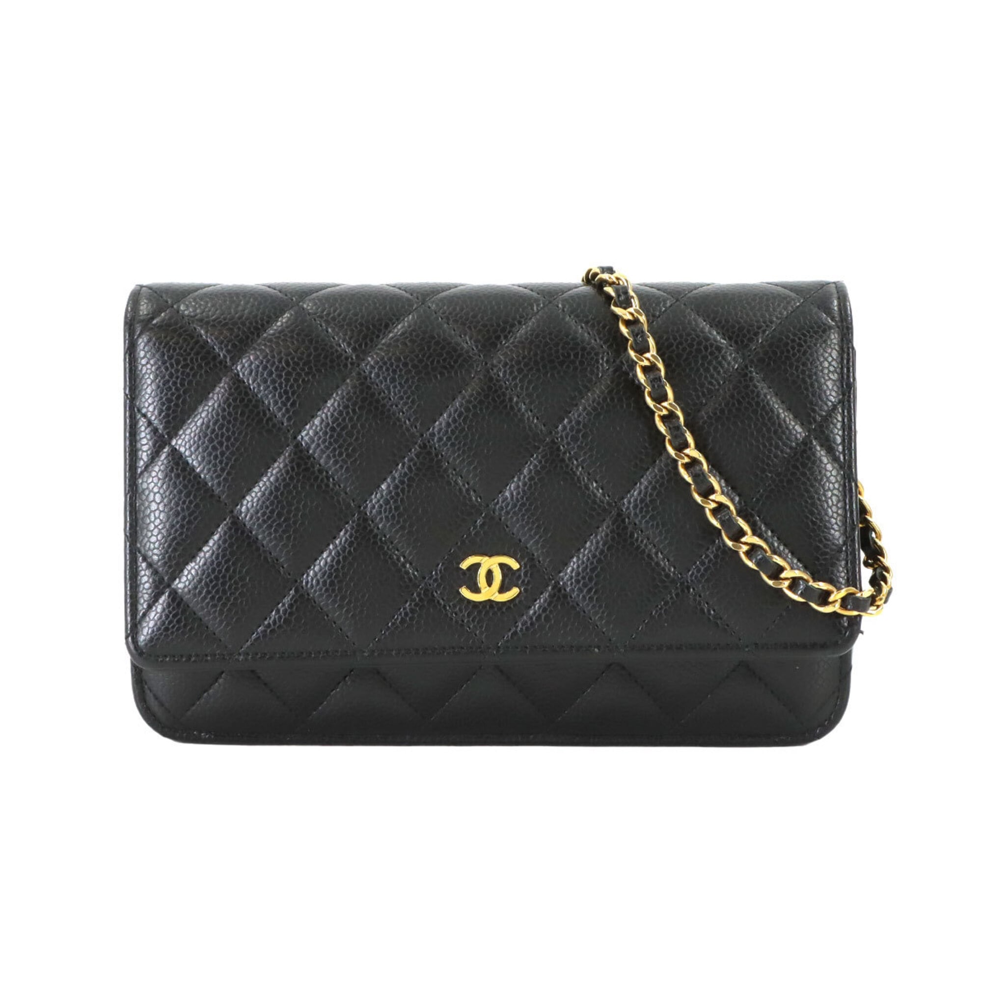 Chanel Black Grained Calfskin Chain/Shoulder Wallet (Pre-Owned)