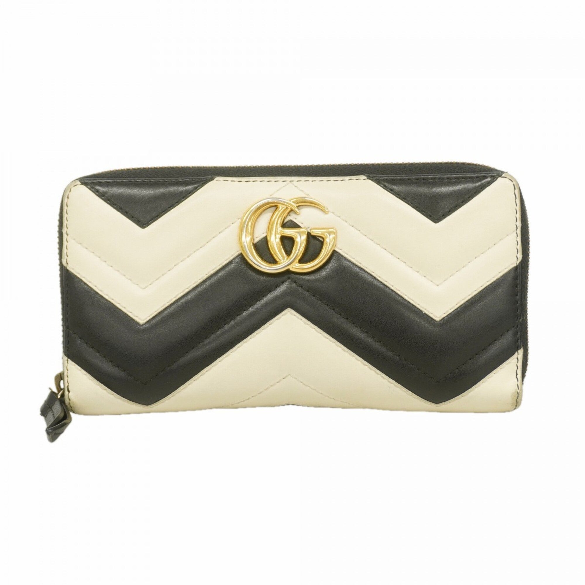 Gucci Black White Leather Long Wallet (Bi-Fold) (Pre-Owned)