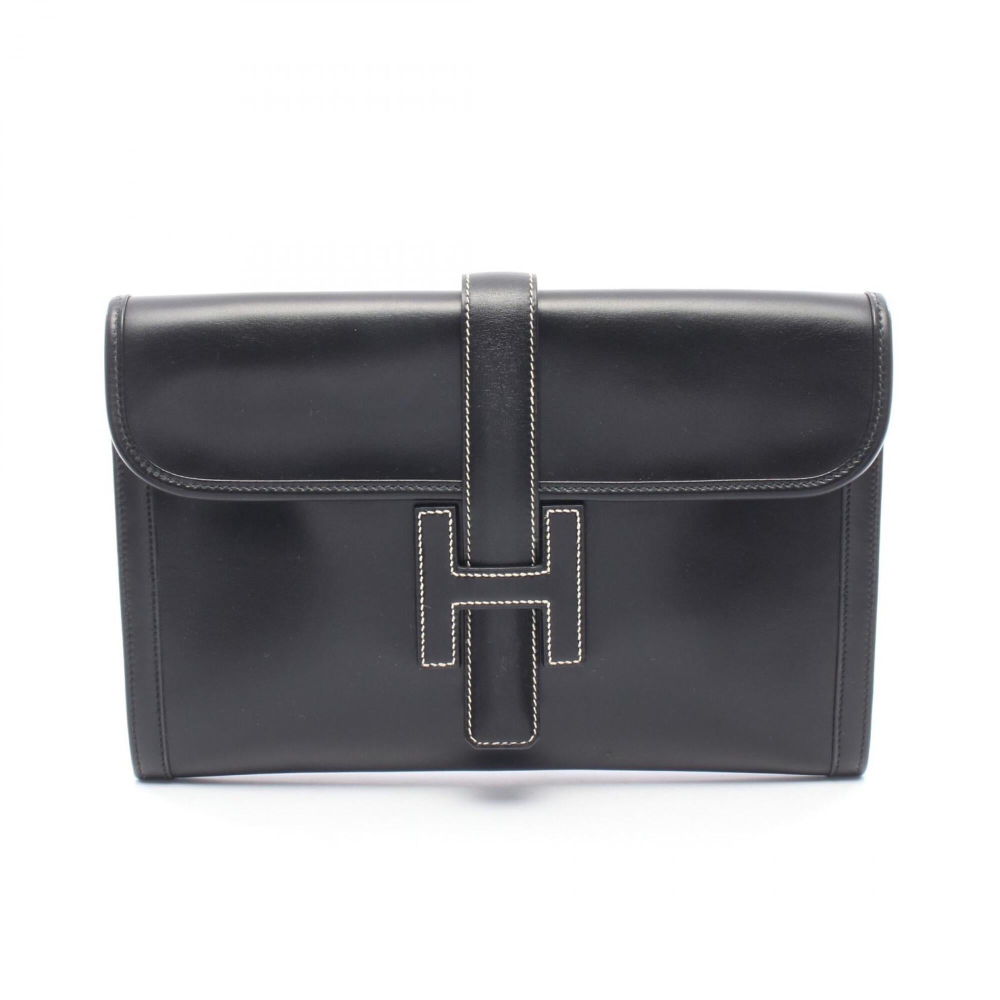 Hermes Black Box Calf Leather Clutch Bag Handbag (Pre-Owned)