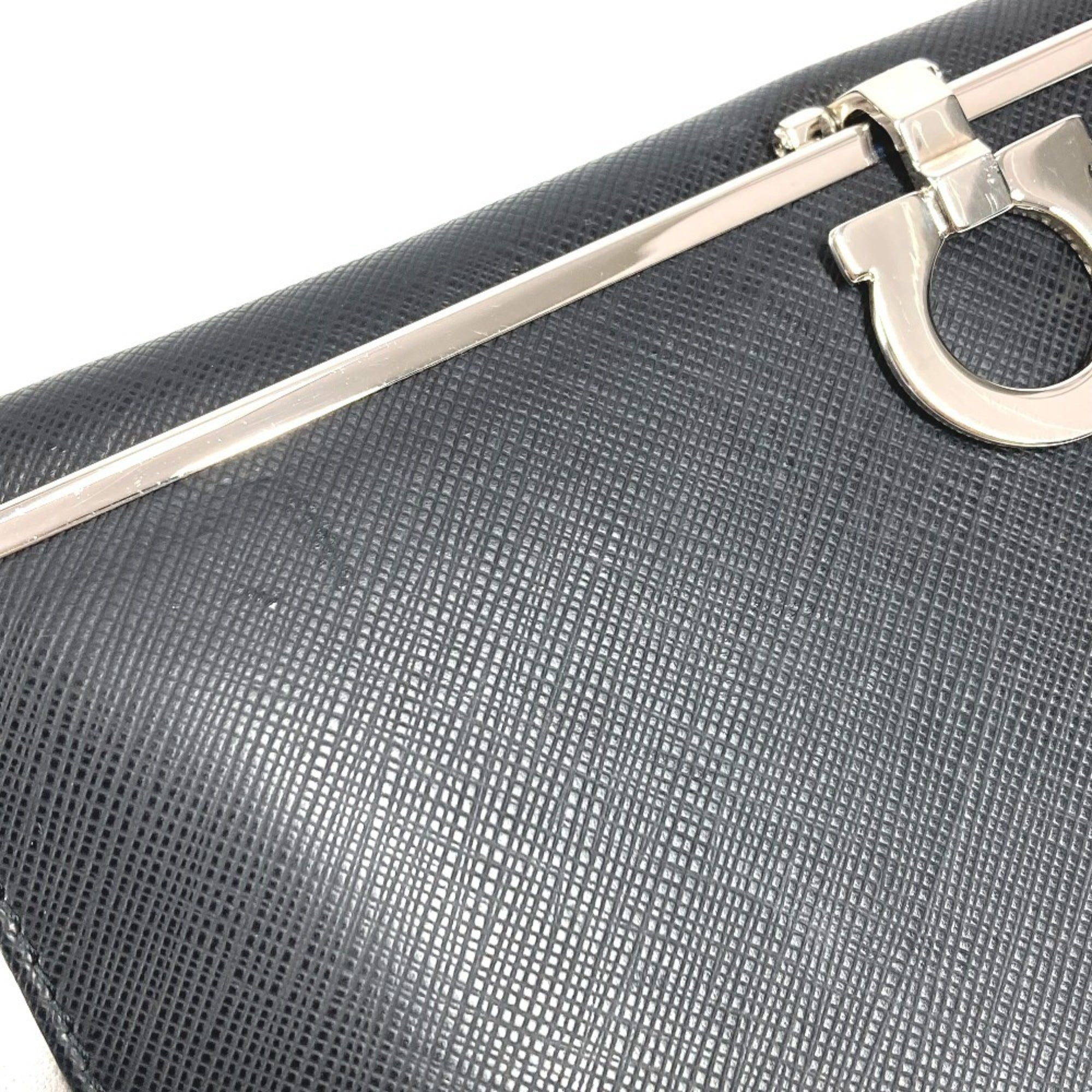Salvatore Ferragamo Silver Black Leather Long Wallet (Bi-Fold) (Pre-Owned)
