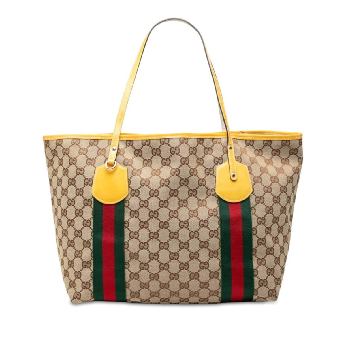 Gucci Beige Brown Canvas Leather Shoulder Bag Tote Bag (Pre-Owned)