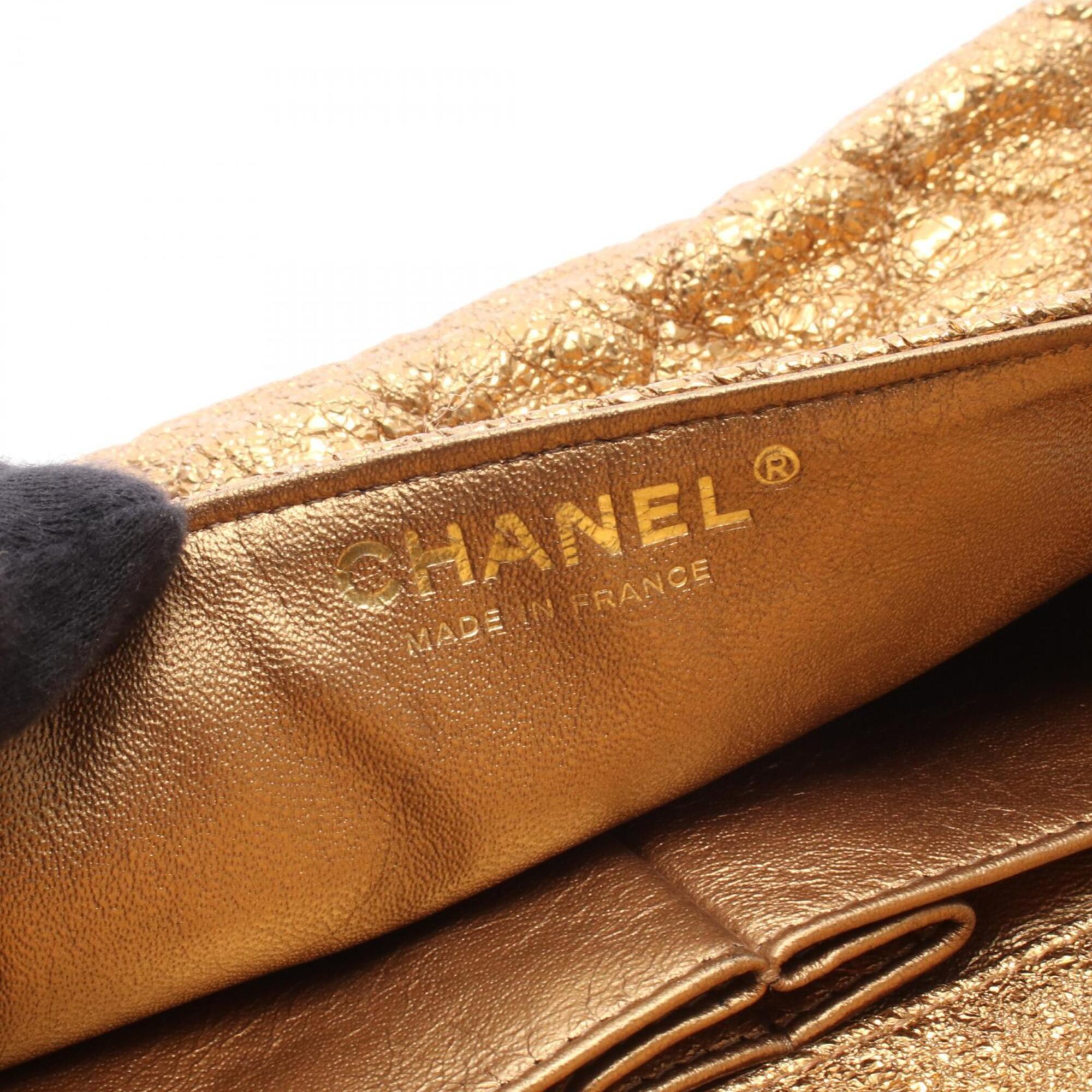Chanel Gold Leather Handbag Shoulder Bag (Pre-Owned)