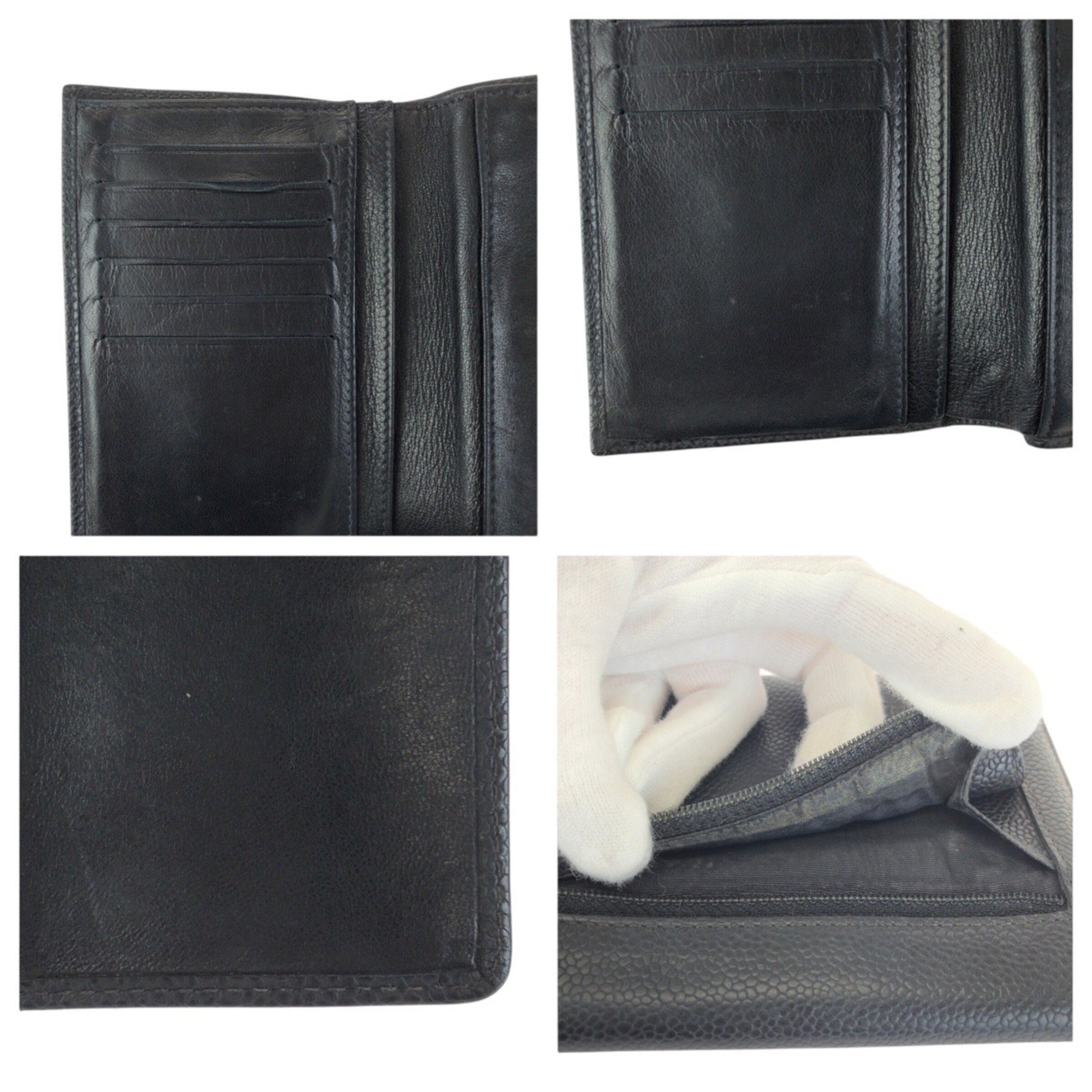 Chanel Black Grained Calfskin Wallet (Tri-Fold) (Pre-Owned)