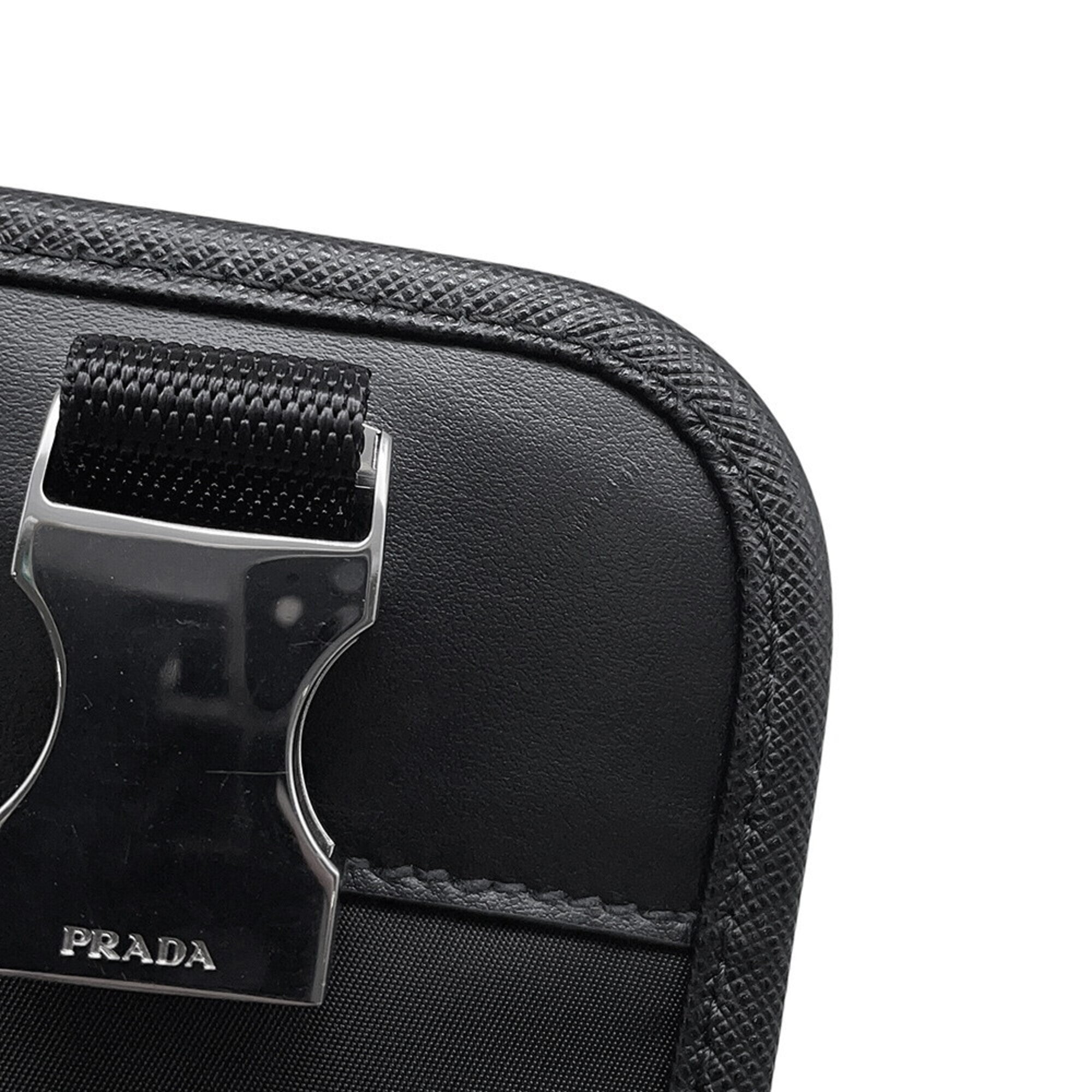 Prada Black Nylon Leather Handbag Pouch Shoulder Bag (Pre-Owned)