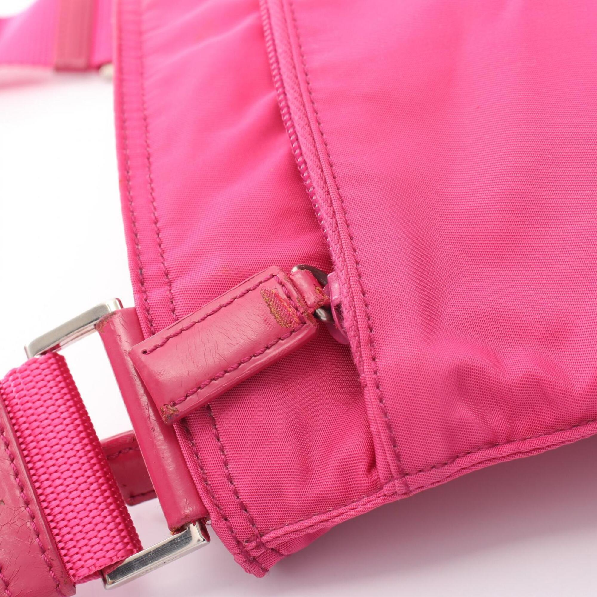 Prada Pink Leather Nylon Handbag Shoulder Bag (Pre-Owned)