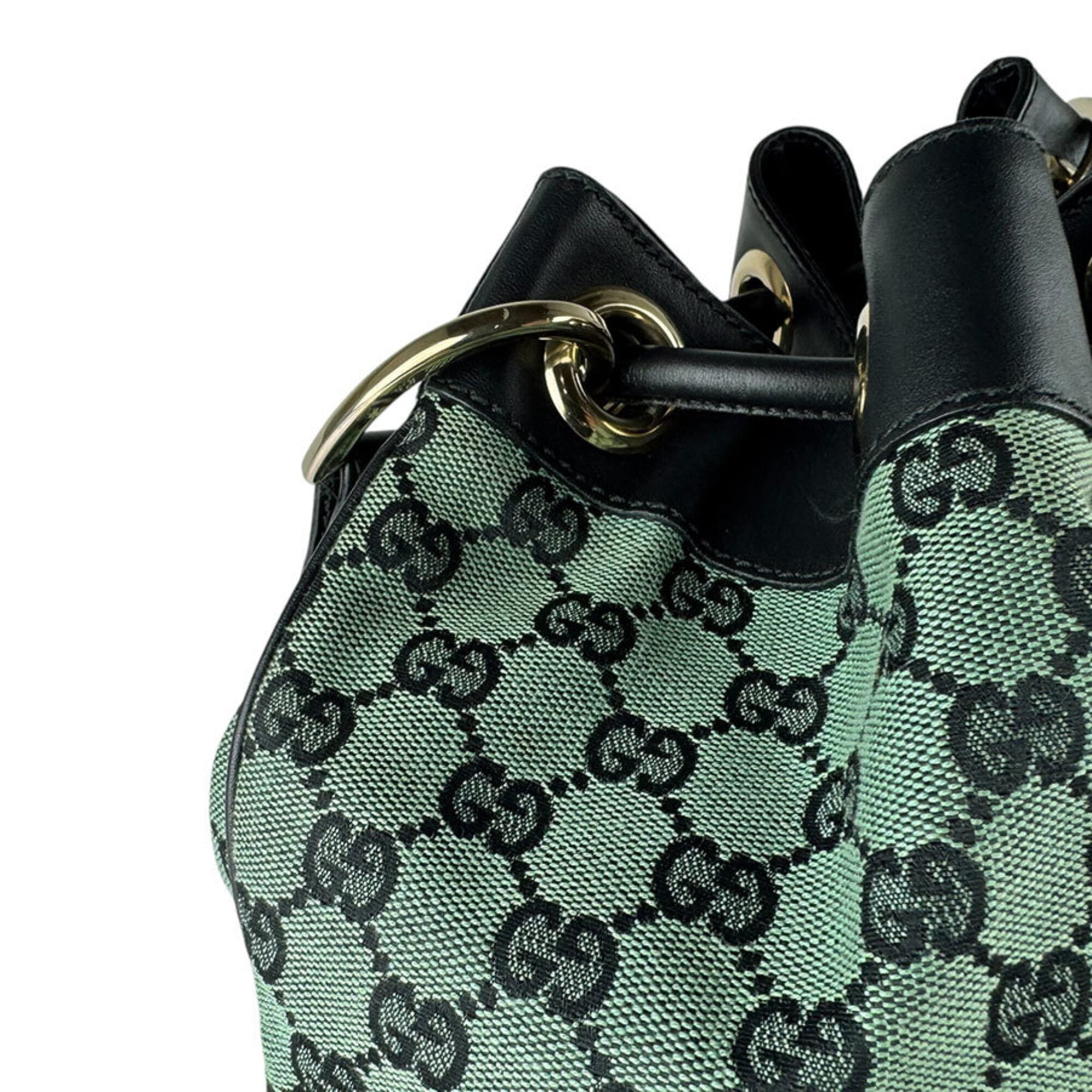 Gucci Black Green Gg Canvas Leather Shoulder Bag (Pre-Owned)